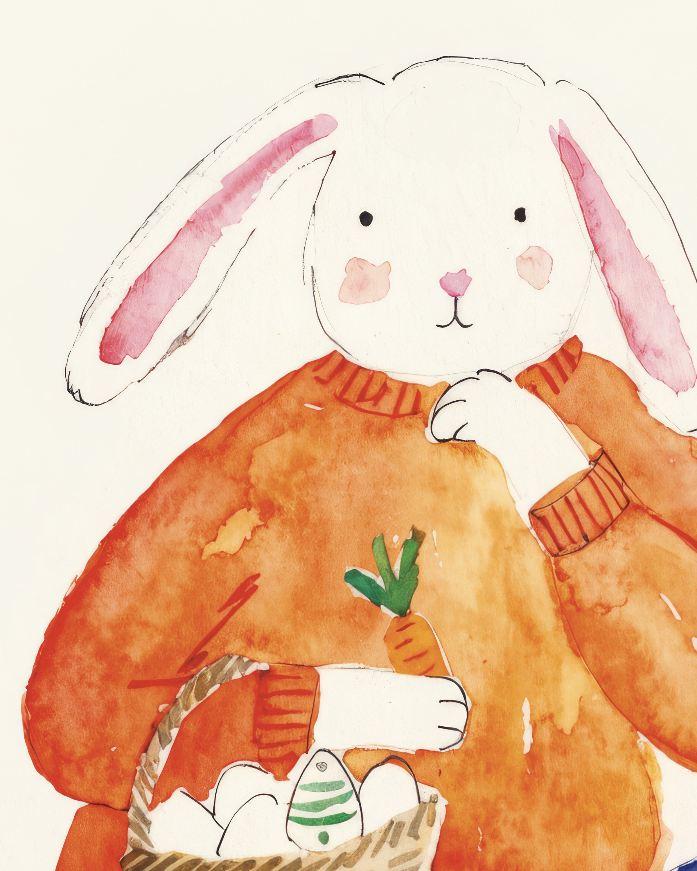 Lapin de Pâques en pull orange - Affiche aquarelle