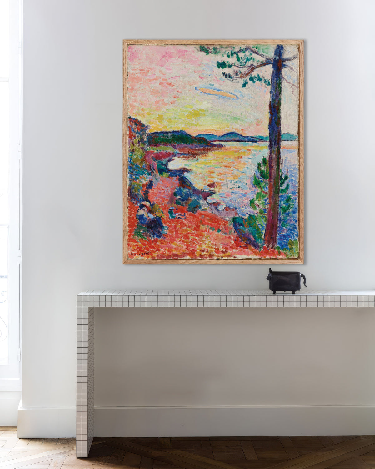 Poster de Le Goûter, Le Golfe de Saint-Tropez (1904), Henri Matisse, avec un cadre en bois naturel