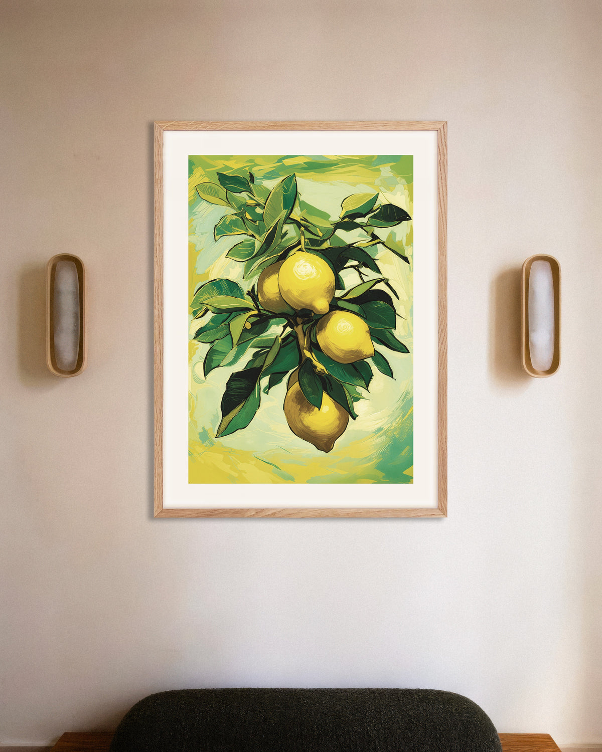 Poster de Citrons de Sorrente, poster avec cadre en bois naturel