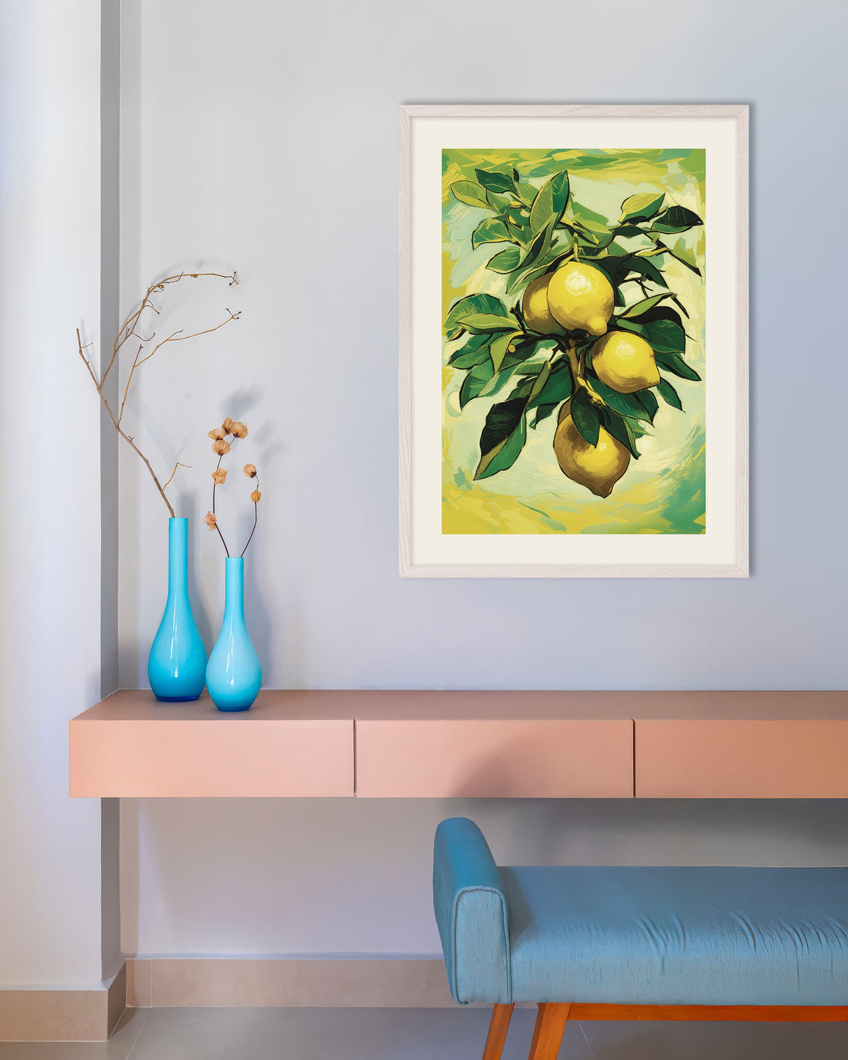 Poster de Citrons de Sorrente, poster avec cadre en bois blanc