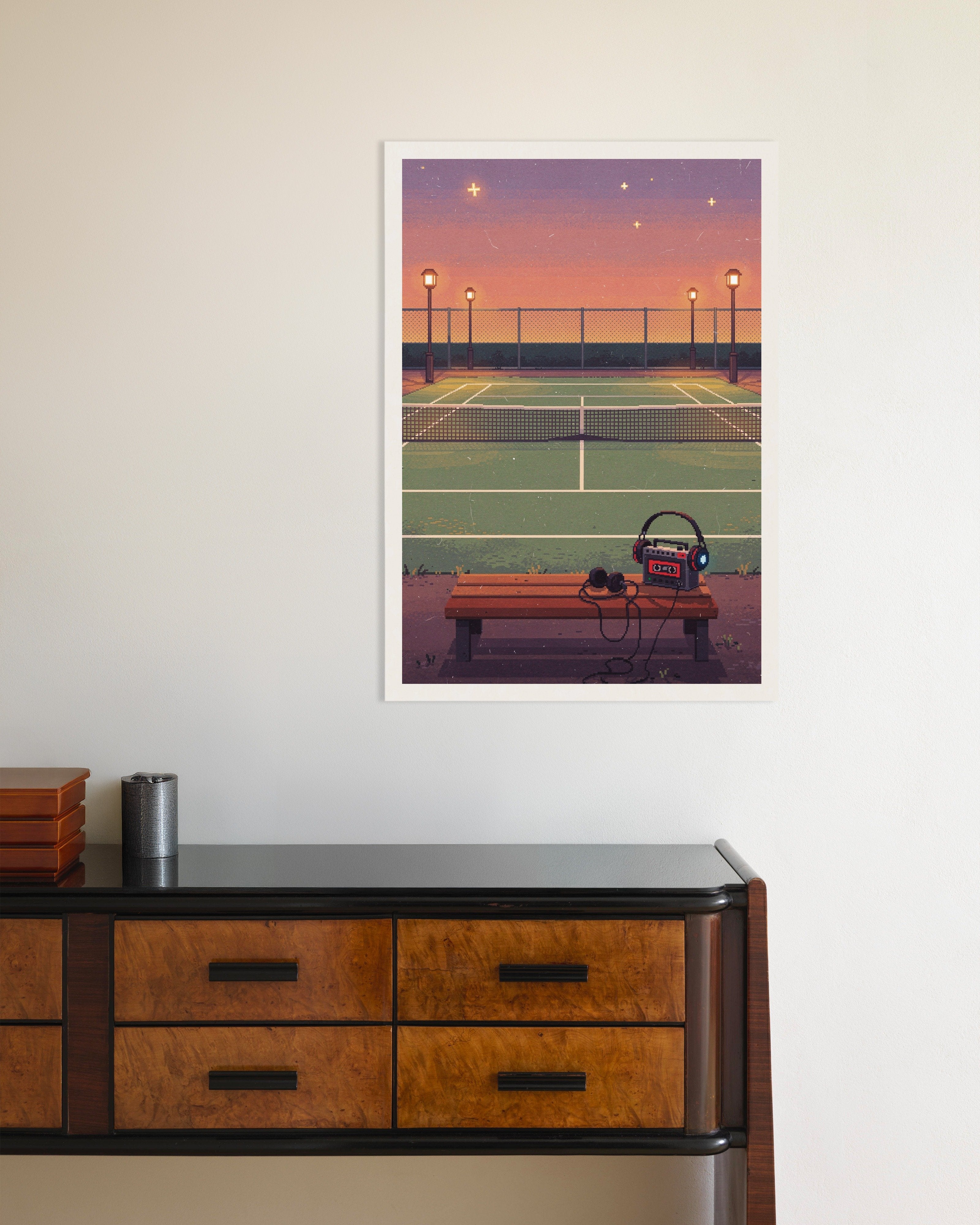 Poster of Lo-Fi Tennis Court at Dusk Pixel Art Poster
