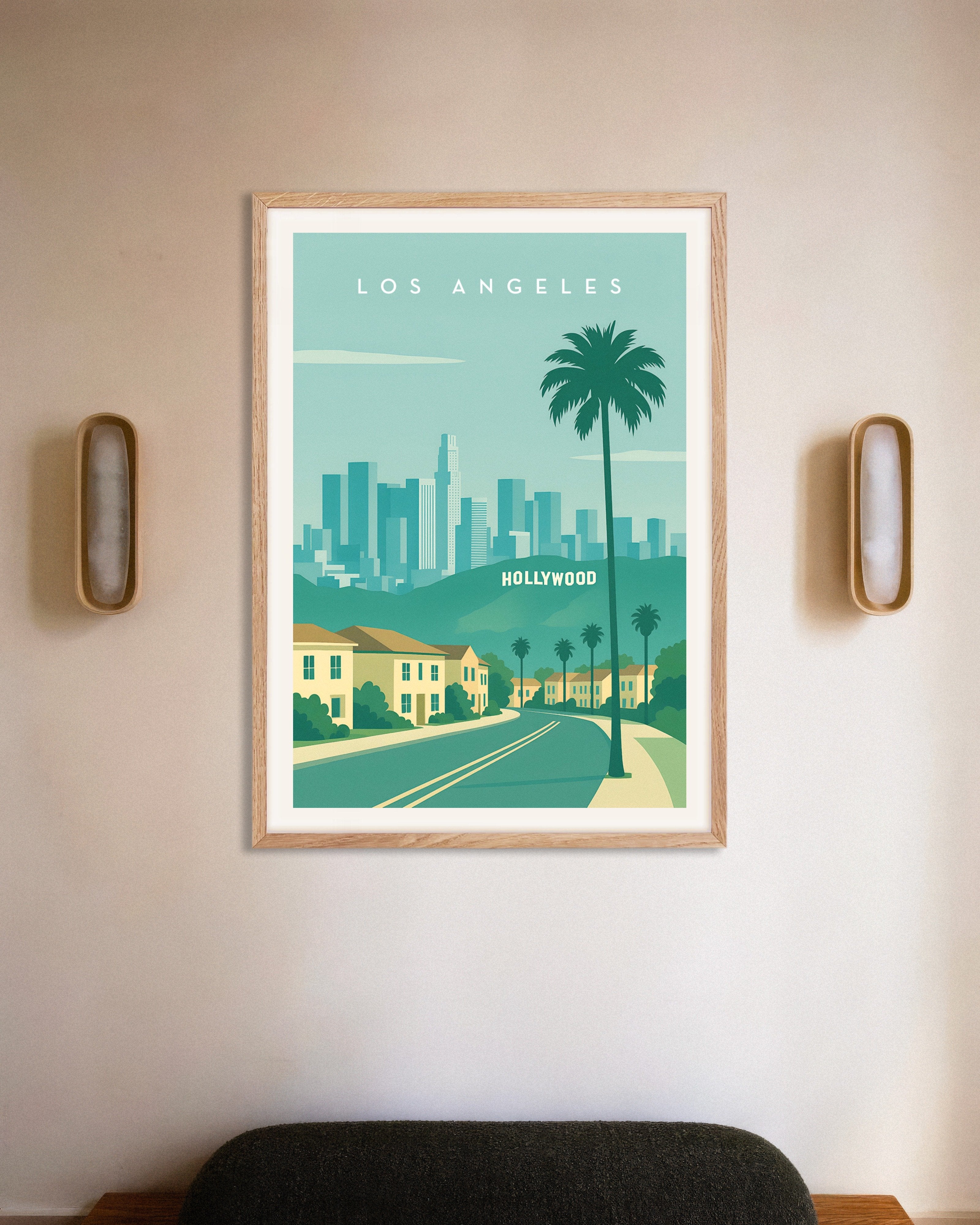 Poster of Los Angeles Hollywood Wall Art Print, with natural wooden frame