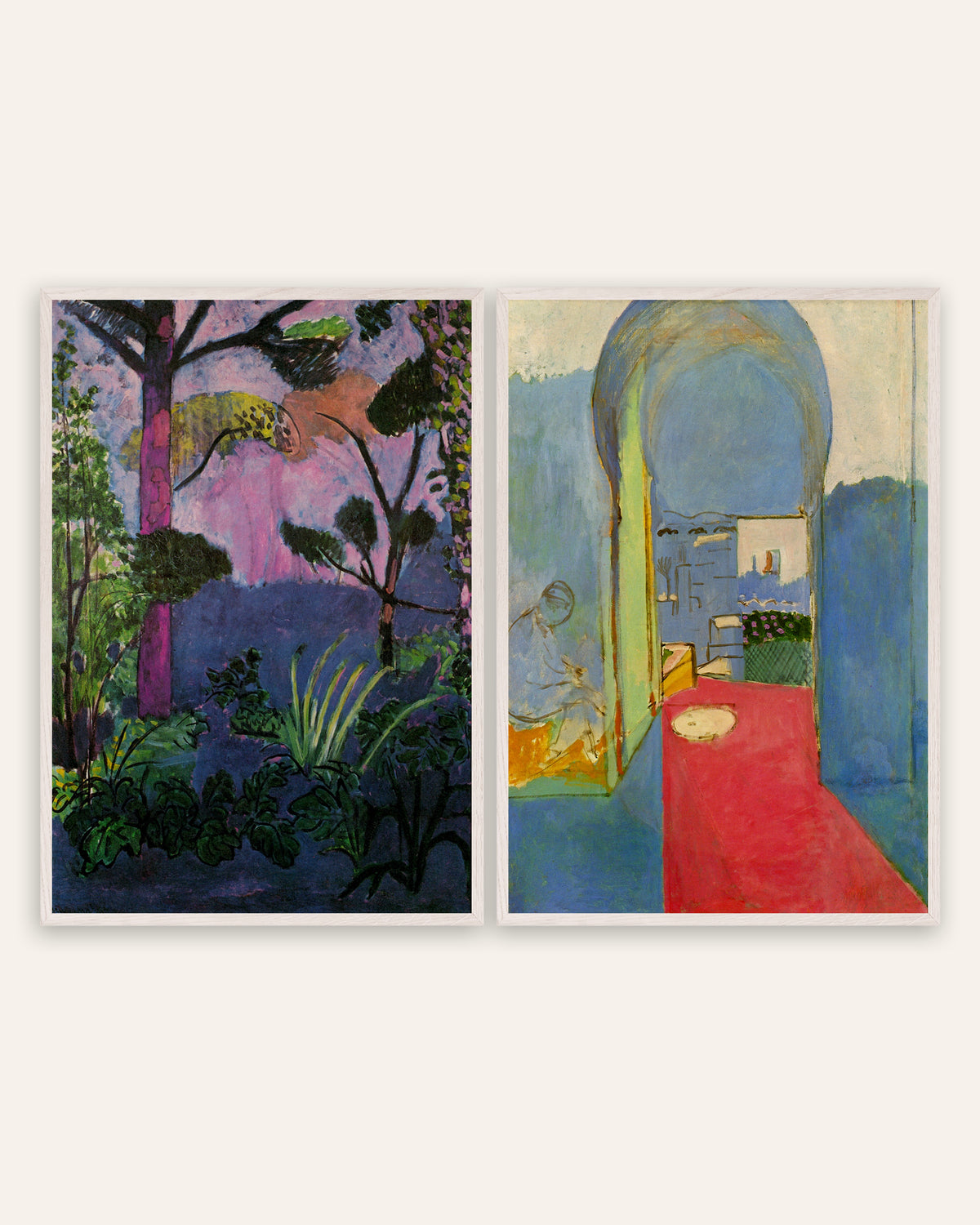Matisse posters, set van 2: Marokkaans landschap (Acanthus) en Toegang tot de kasba, in witte eikenhouten lijsten