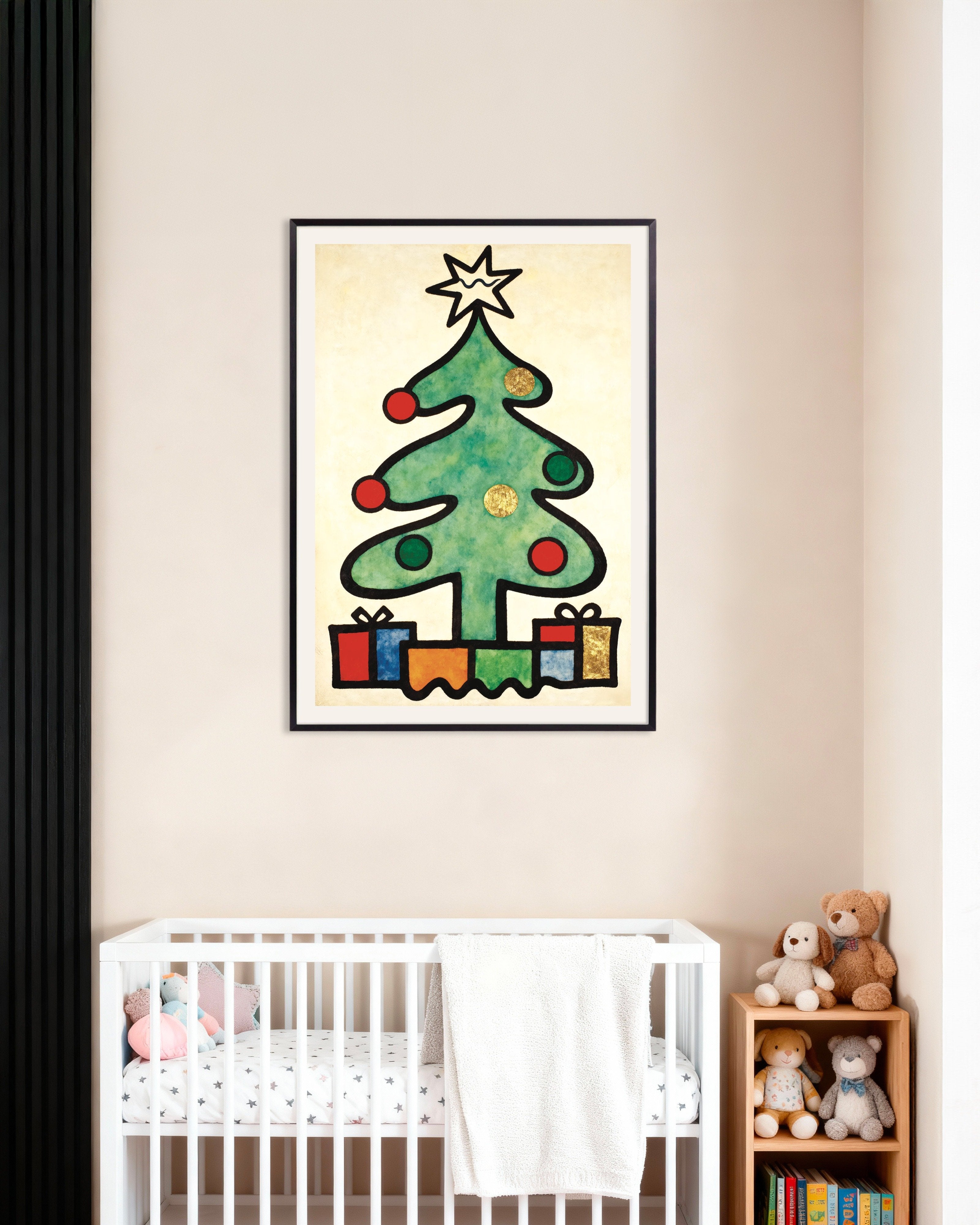 Poster of Modern Christmas tree art print, with metal frame
