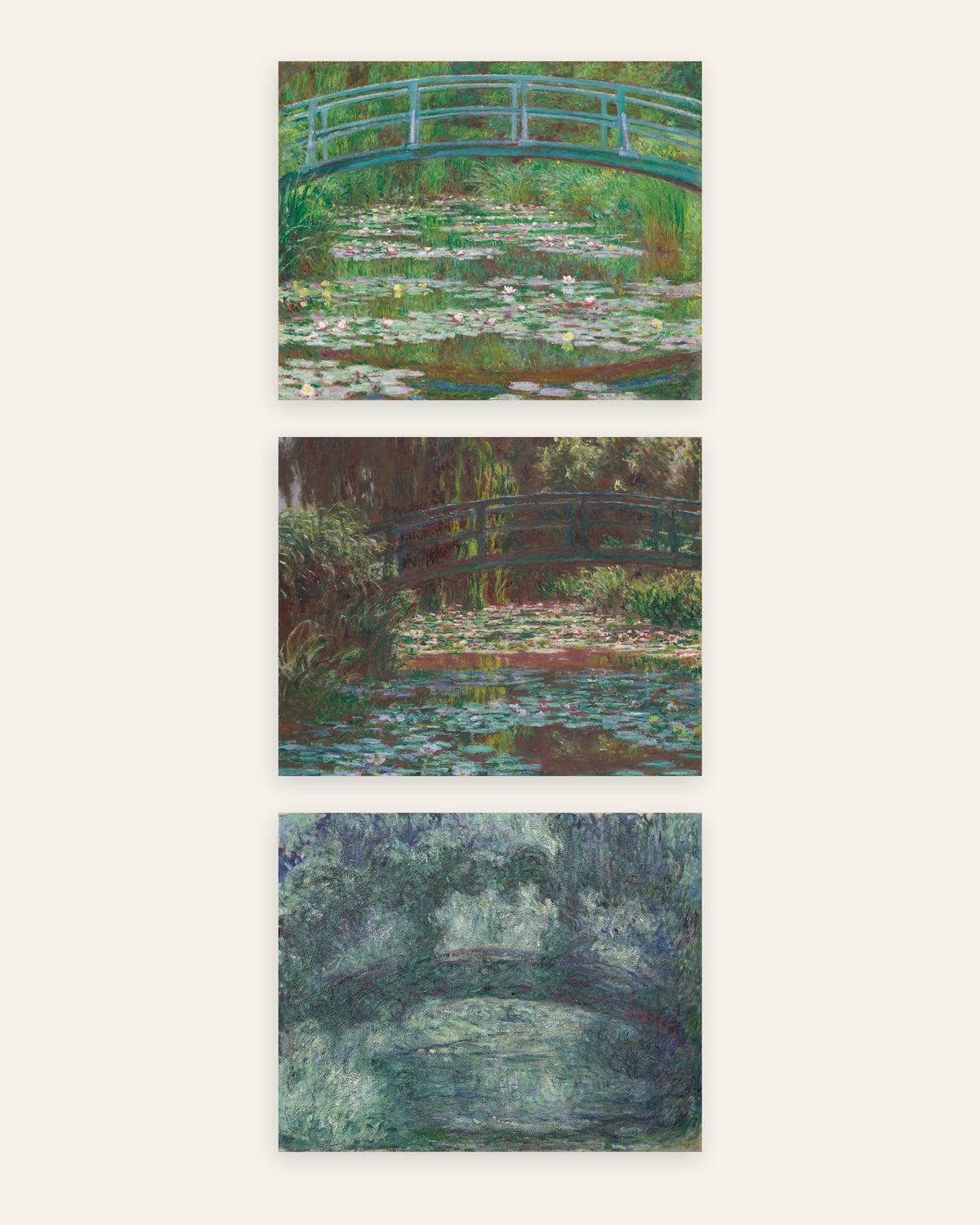 Affiches Monet Pont japonais, lot de 3 : Giverny, de 1899 à 1924, sans cadre