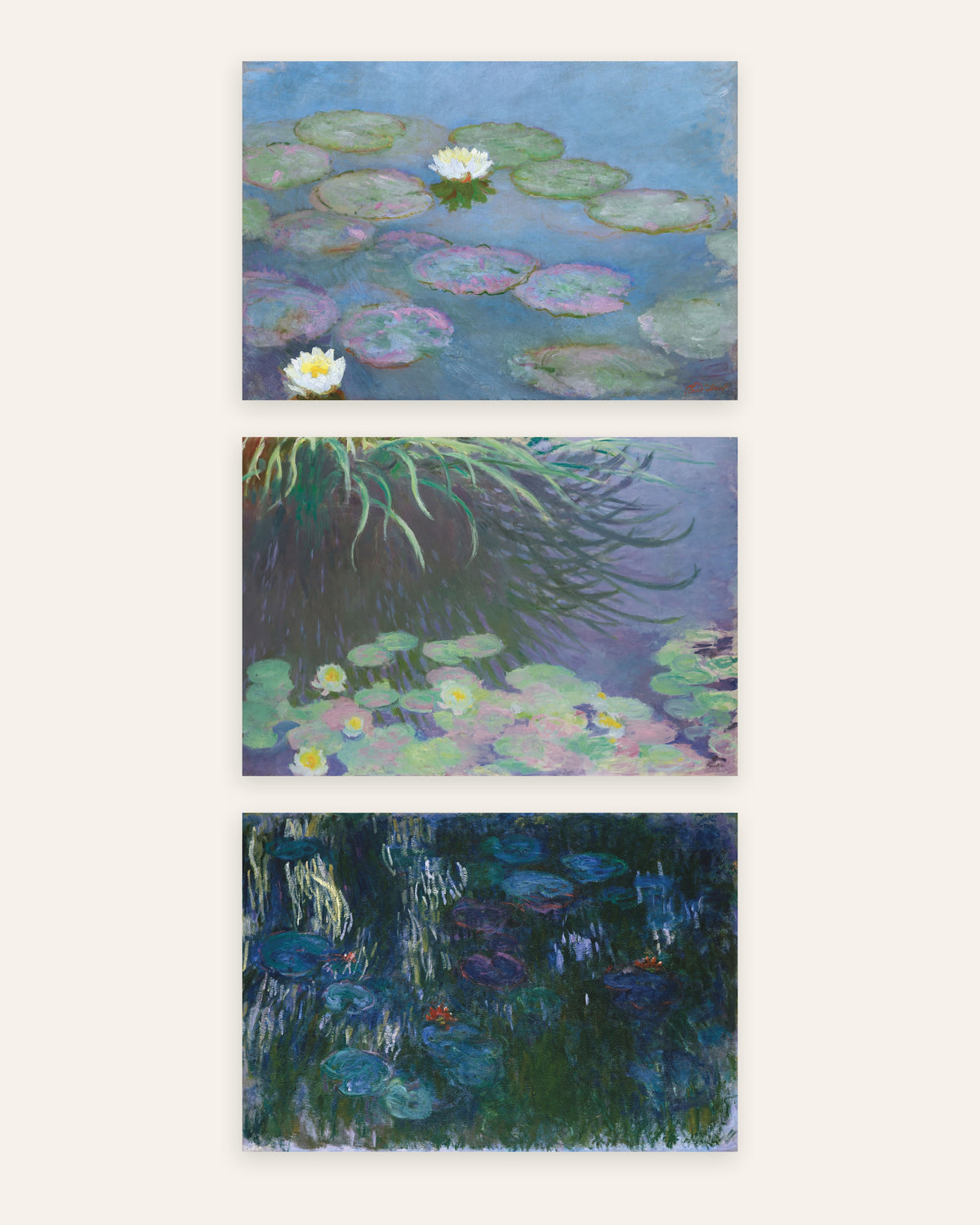 Affiches Monet Nymphéas, lot de 3 : premiers et derniers panoramas, sans cadre