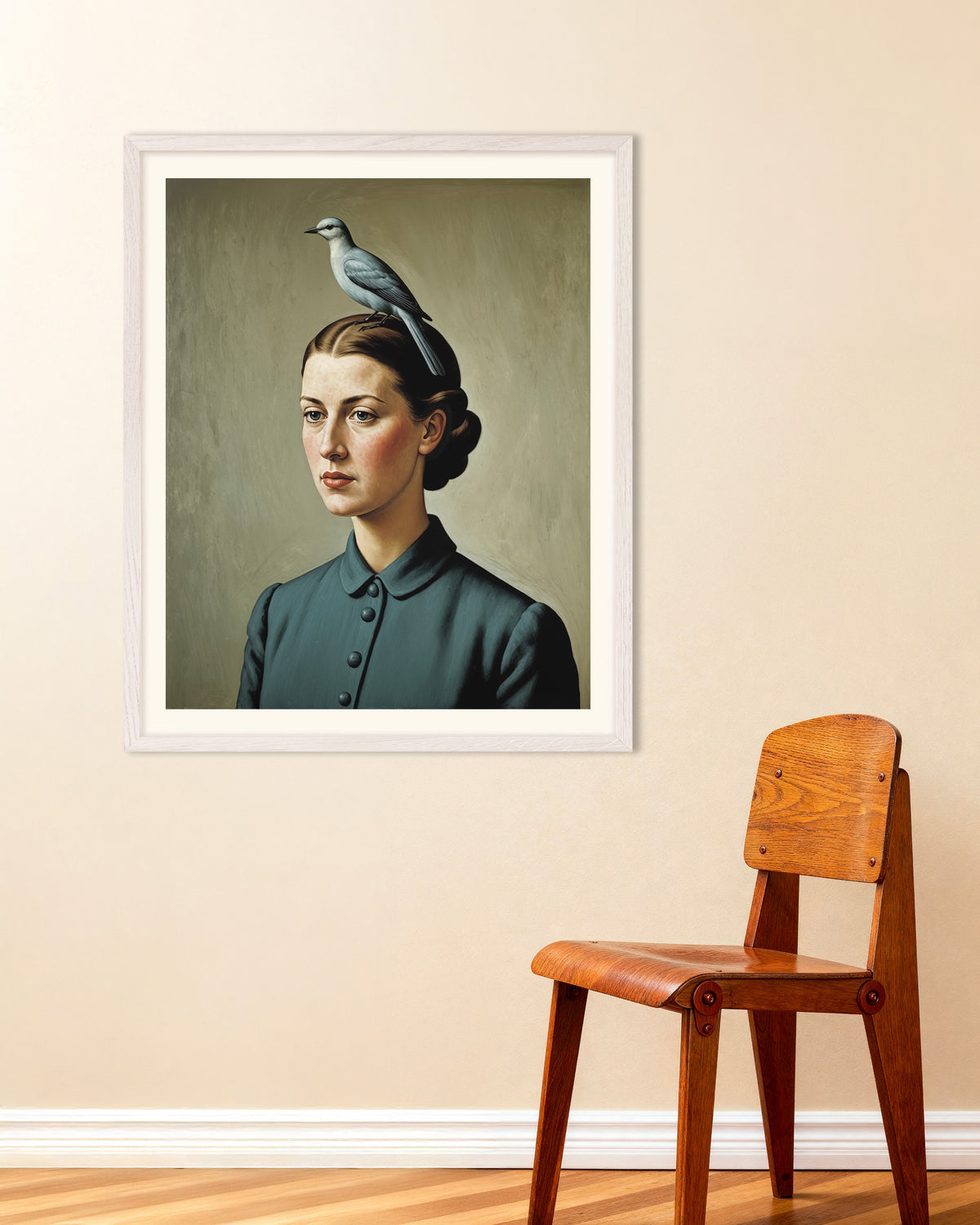 Affiche Ma pensée est un oiseau dans un cadre en chêne blanc