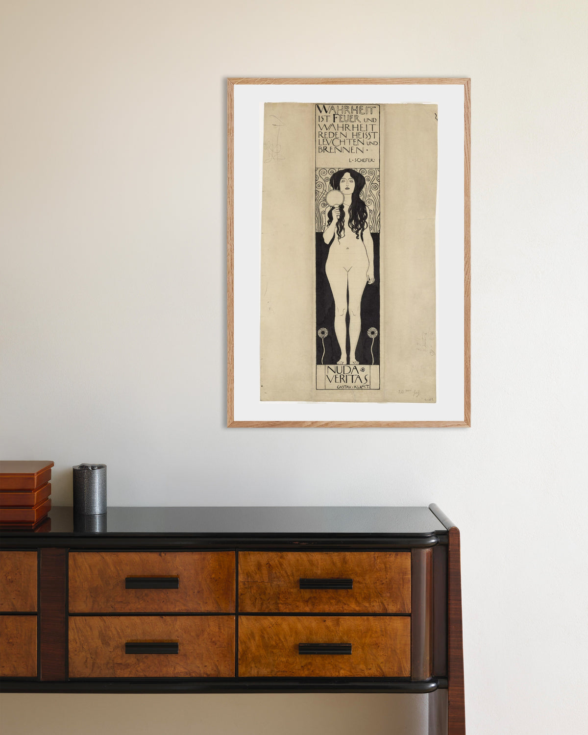 Affiche Nuda Veritas (1898) de Gustav Klimt, avec un cadre en bois naturel