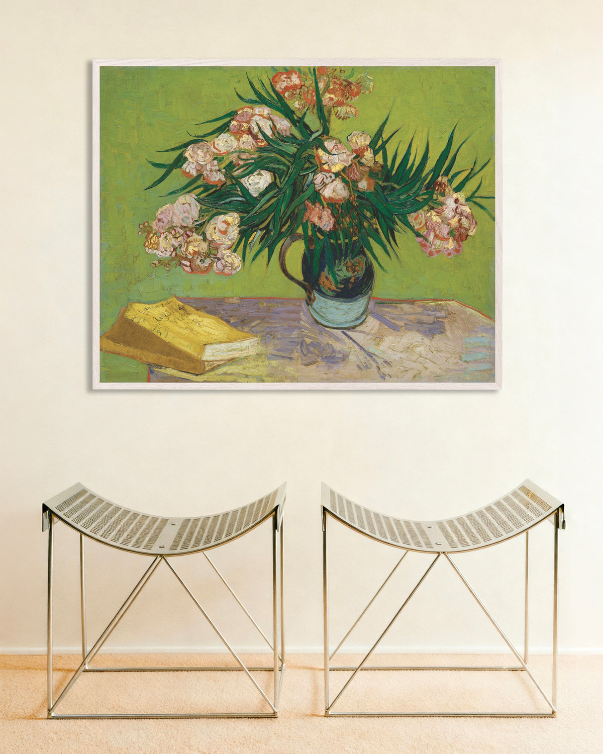 Poster van Oleanders (1888) van Vincent van Gogh, met witte houten lijst