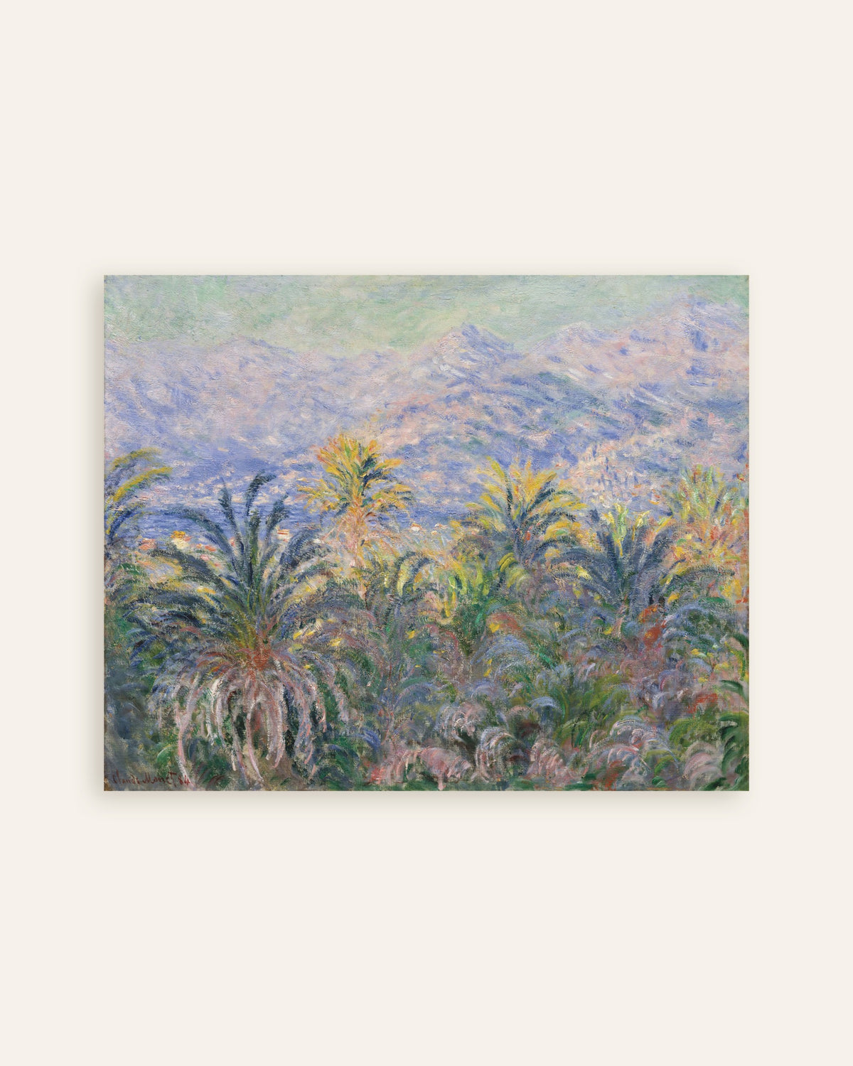 Poster Palmbomen in Bordighera (1884) van Claude Monet, miniatuur