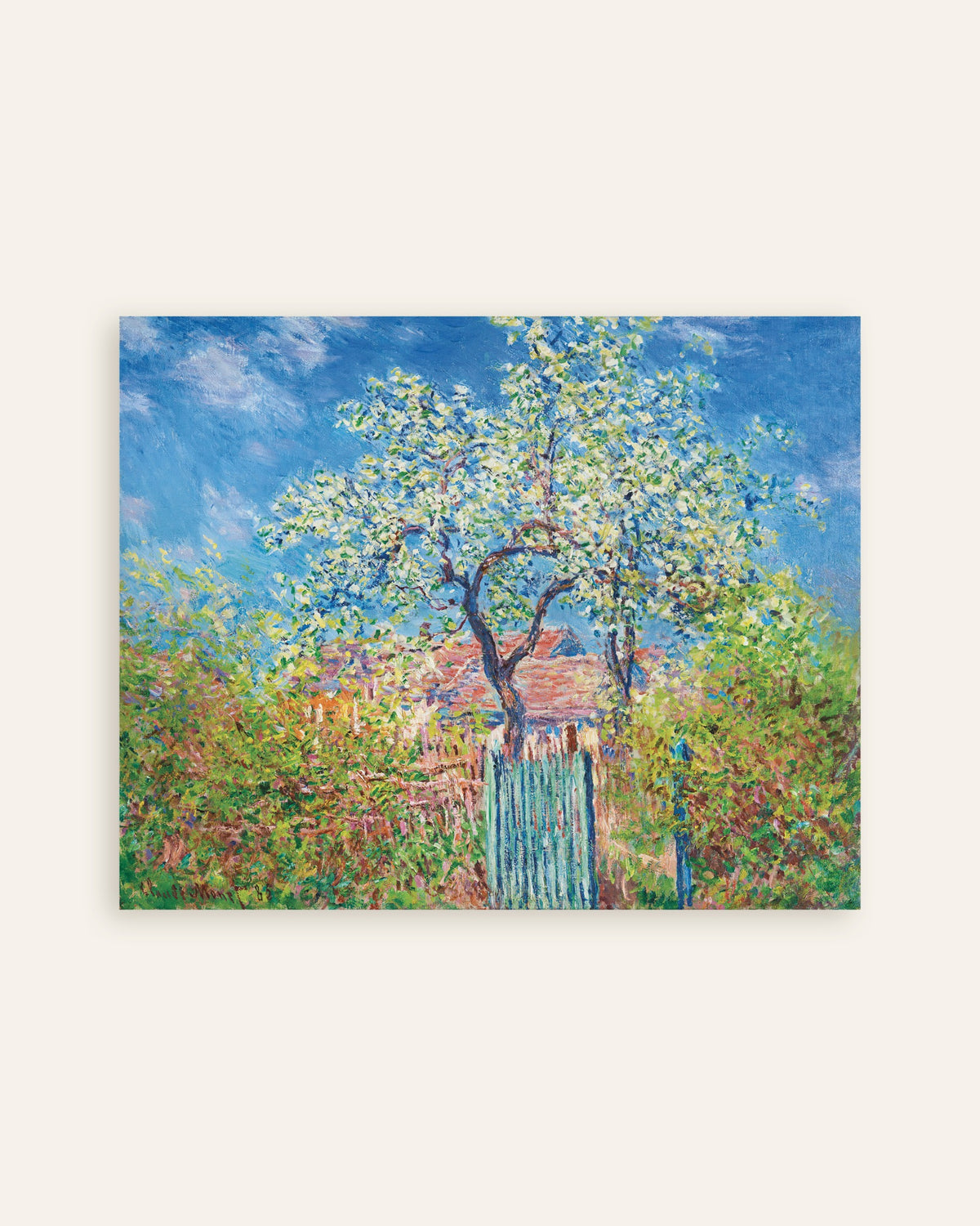 Poster Bloeiende perenboom (1885) van Claude Monet, miniatuur
