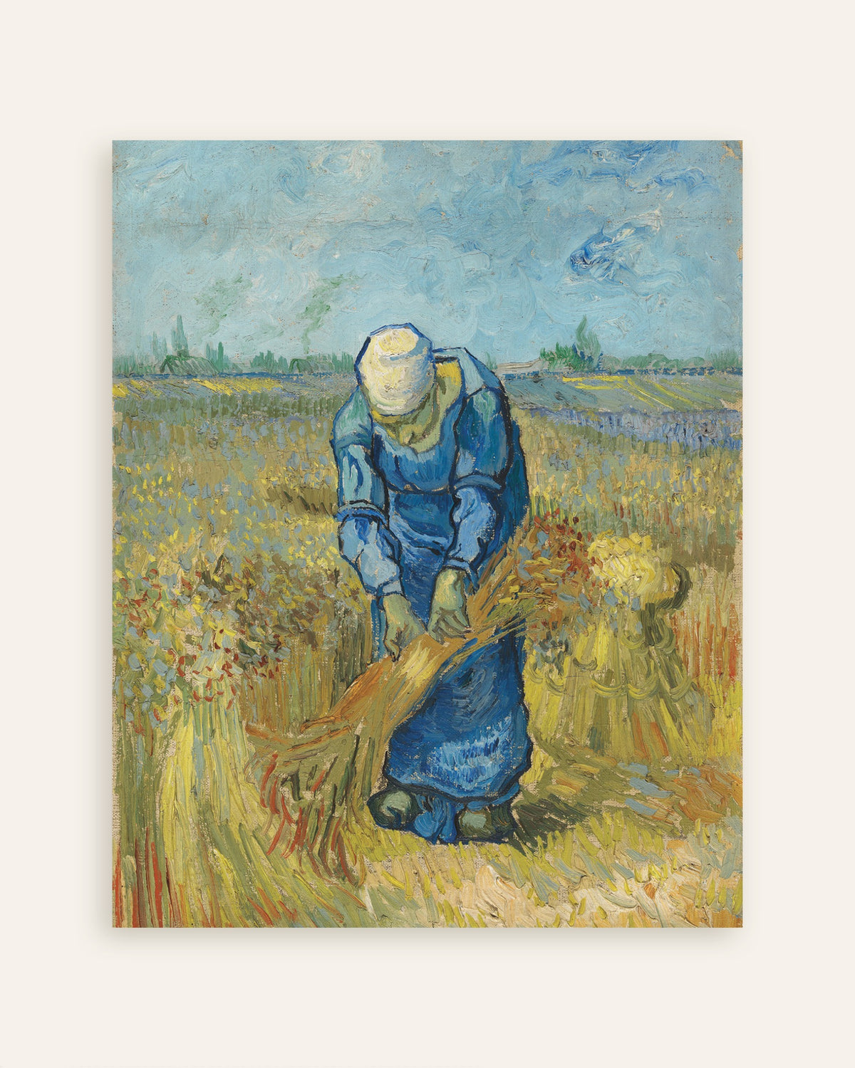 Poster van Boerin bindt schoven, naar Millet (1889), van Vincent van Gogh, miniatuur