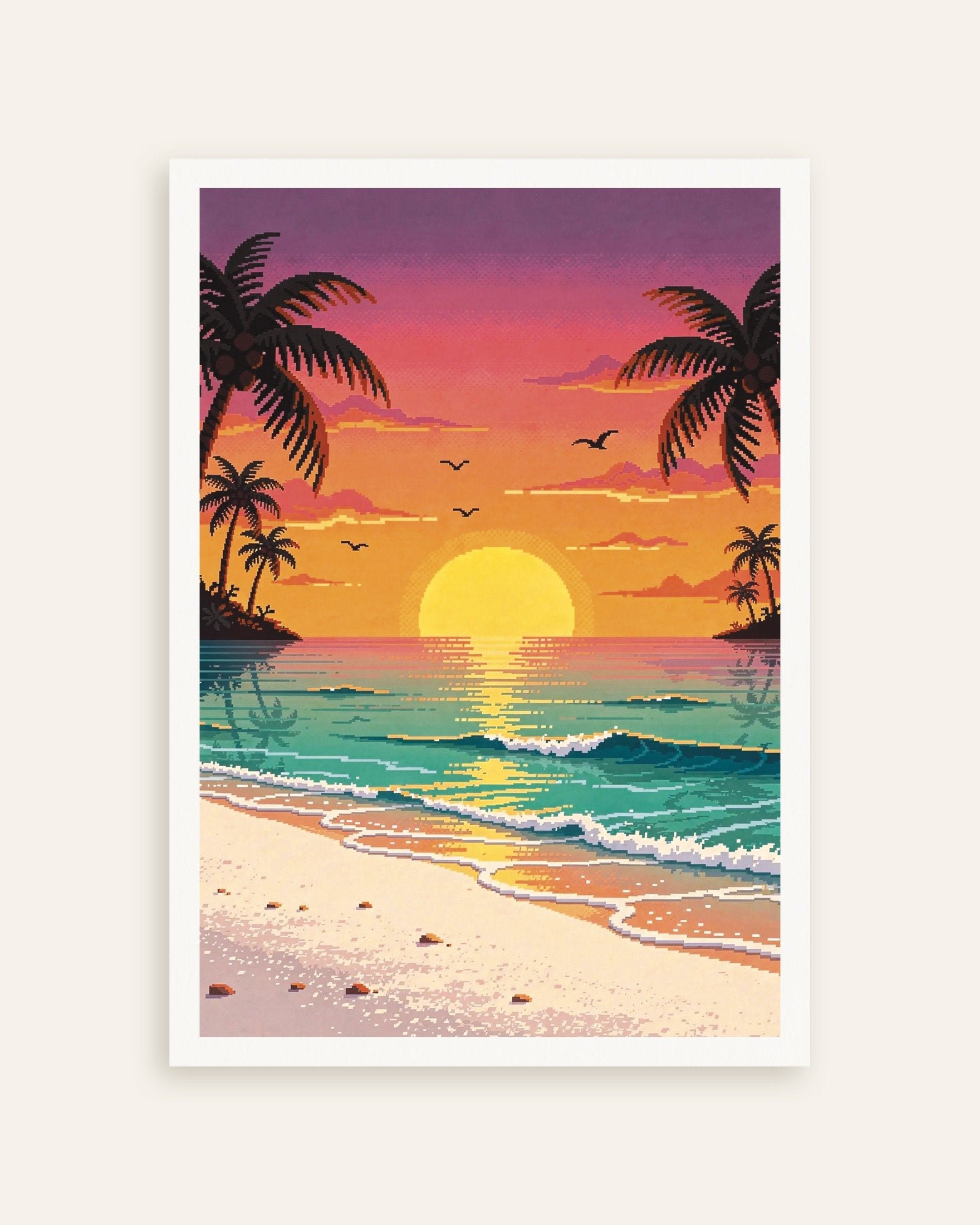 Poster of Pixel Art Beach Sunset with Palms, thumbnail
