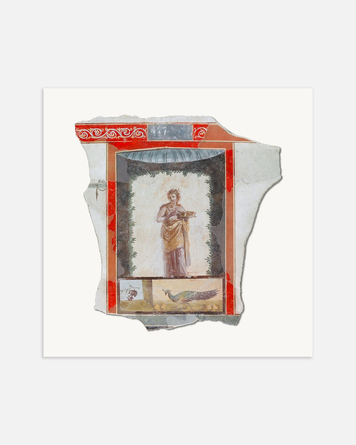 Poster van het frescofragment met maenade en pauw uit Pompeii