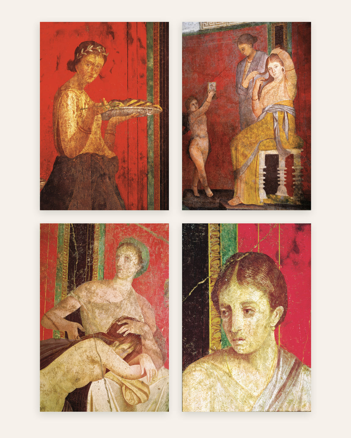 Pompeii fresco posters, set van 4: Villa der Mysteriën, zonder lijst