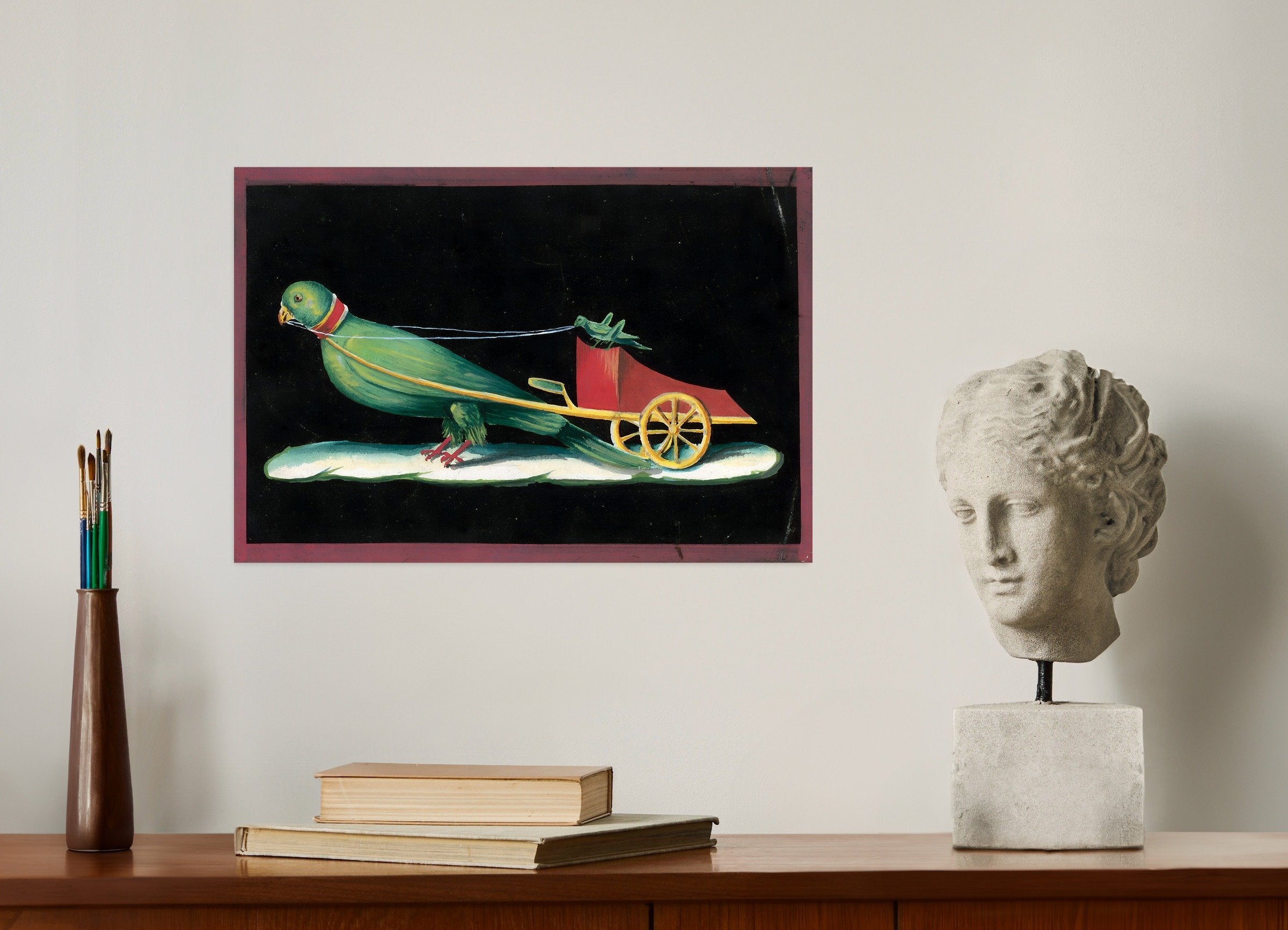 Poster of Pompeii Parrot Chariot Fresco - Ancient Roman Animal Art Print