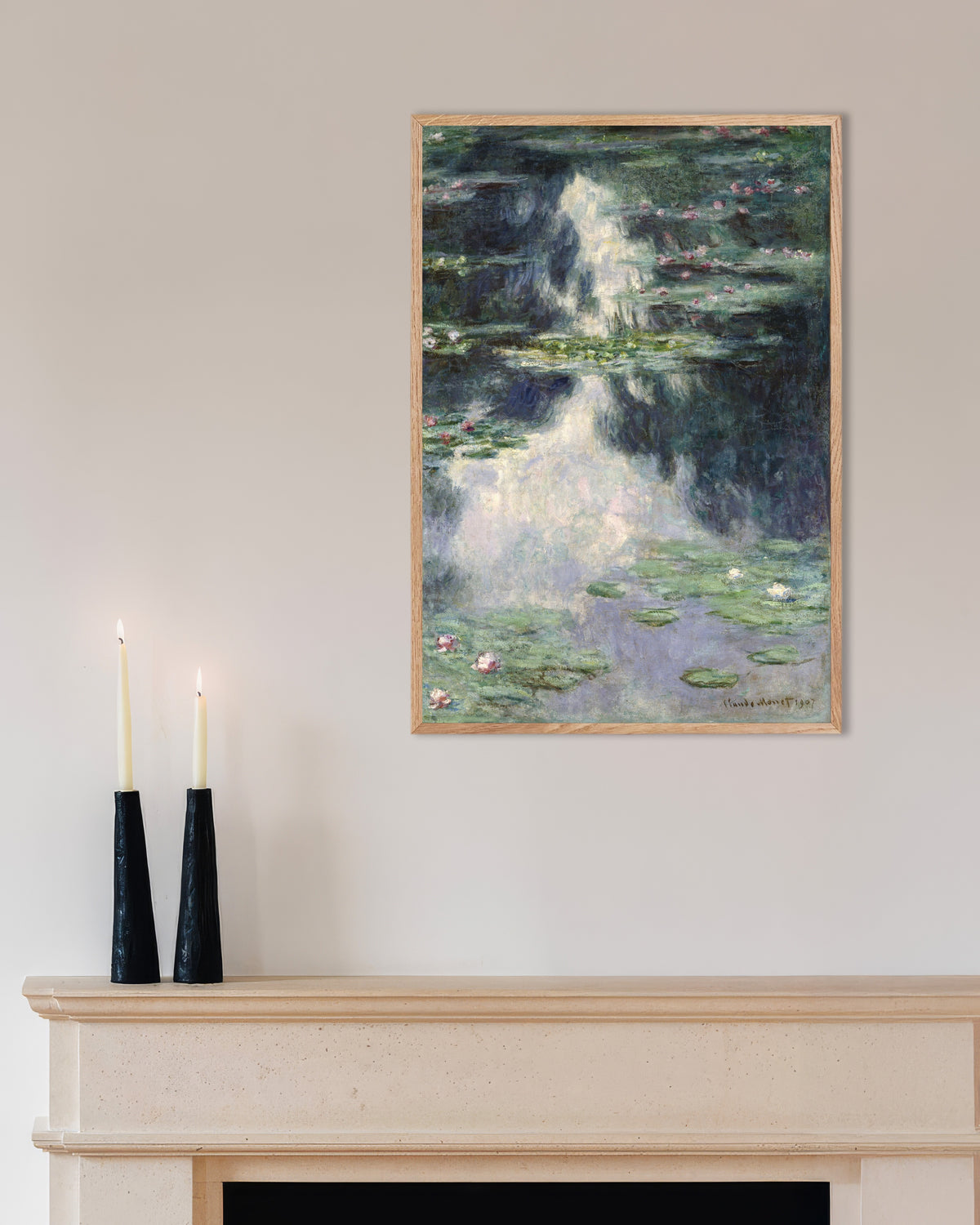 Affiche Bassin aux nymphéas (1907) de Claude Monet, avec un cadre en bois naturel