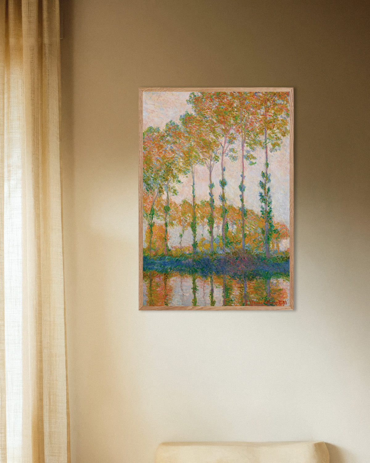 Affiche Peupliers au bord de l'Epte, automne (1891) de Claude Monet, avec un cadre en bois naturel