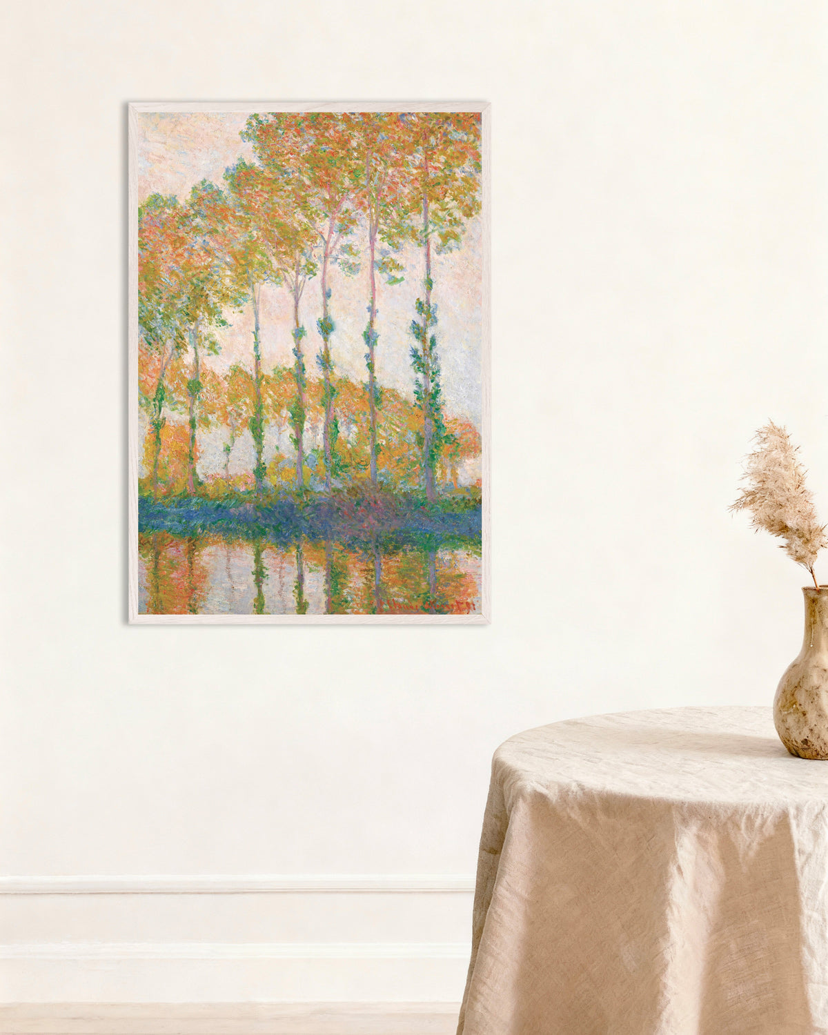 Affiche Peupliers au bord de l'Epte, automne (1891) de Claude Monet, avec un cadre en bois blanc