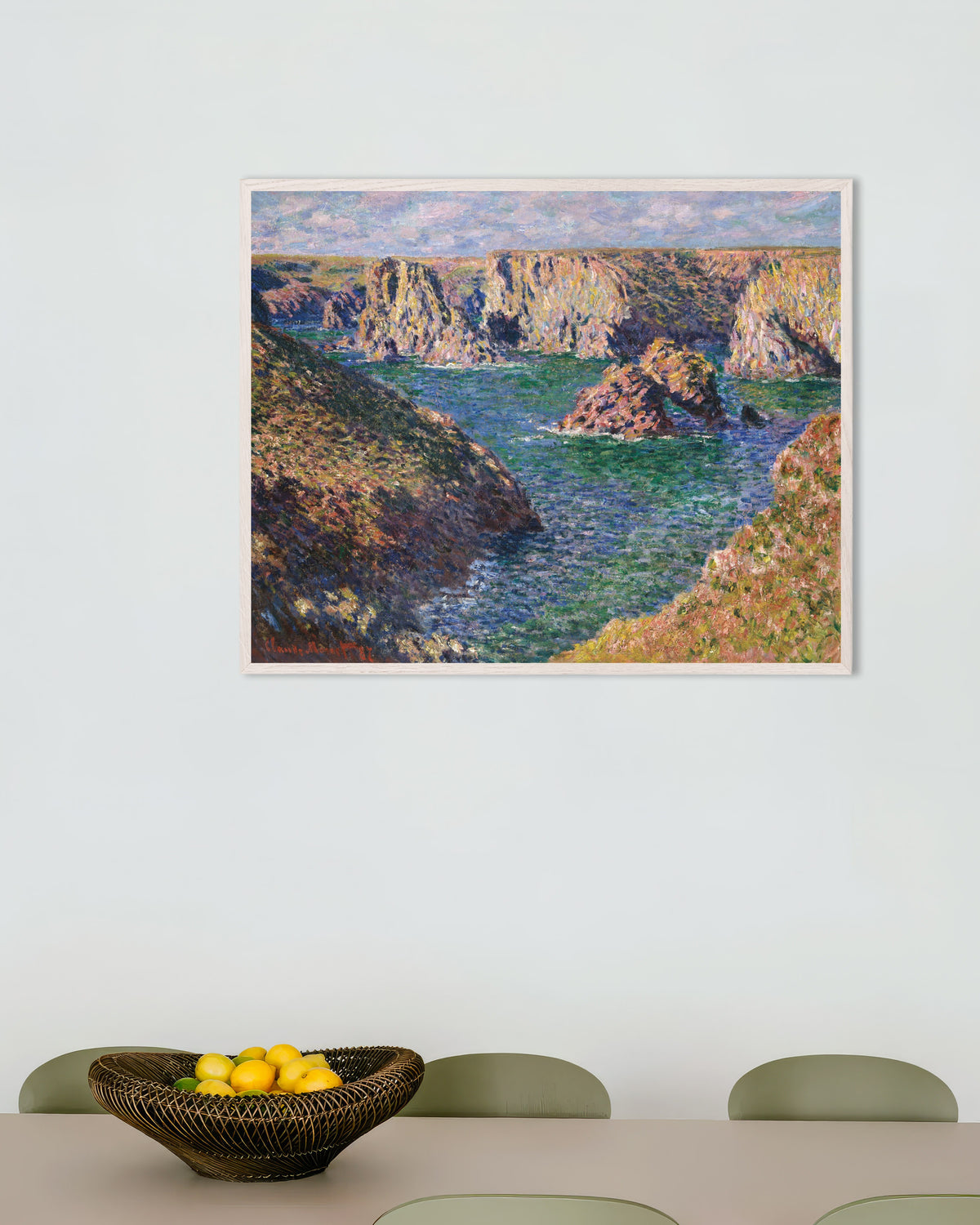 Affiche Port-Domois, Belle-Île (1887) de Claude Monet, avec un cadre en bois blanc
