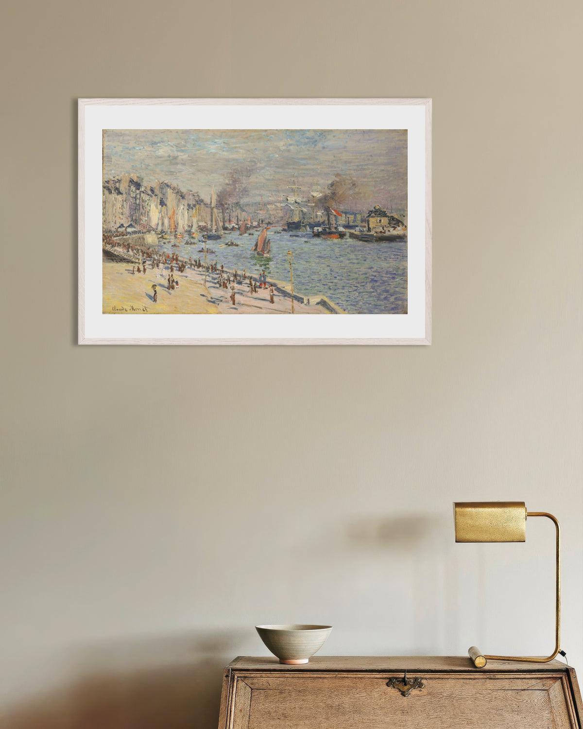 Poster De haven van Le Havre (1874) van Claude Monet met witte houten lijst