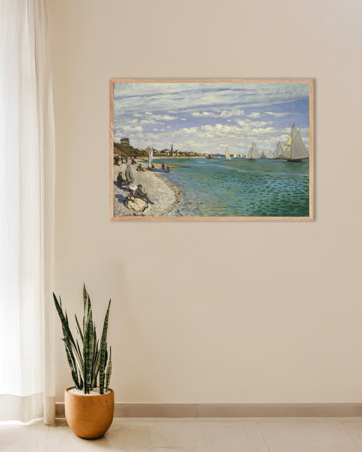 Affiche Régates à Sainte-Adresse (1867) de Claude Monet, avec un cadre en bois naturel