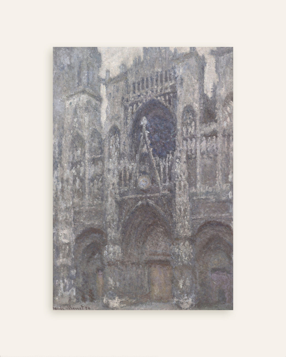 Poster De kathedraal van Rouen, het portaal bij grijs weer (1892) van Claude Monet, miniatuur
