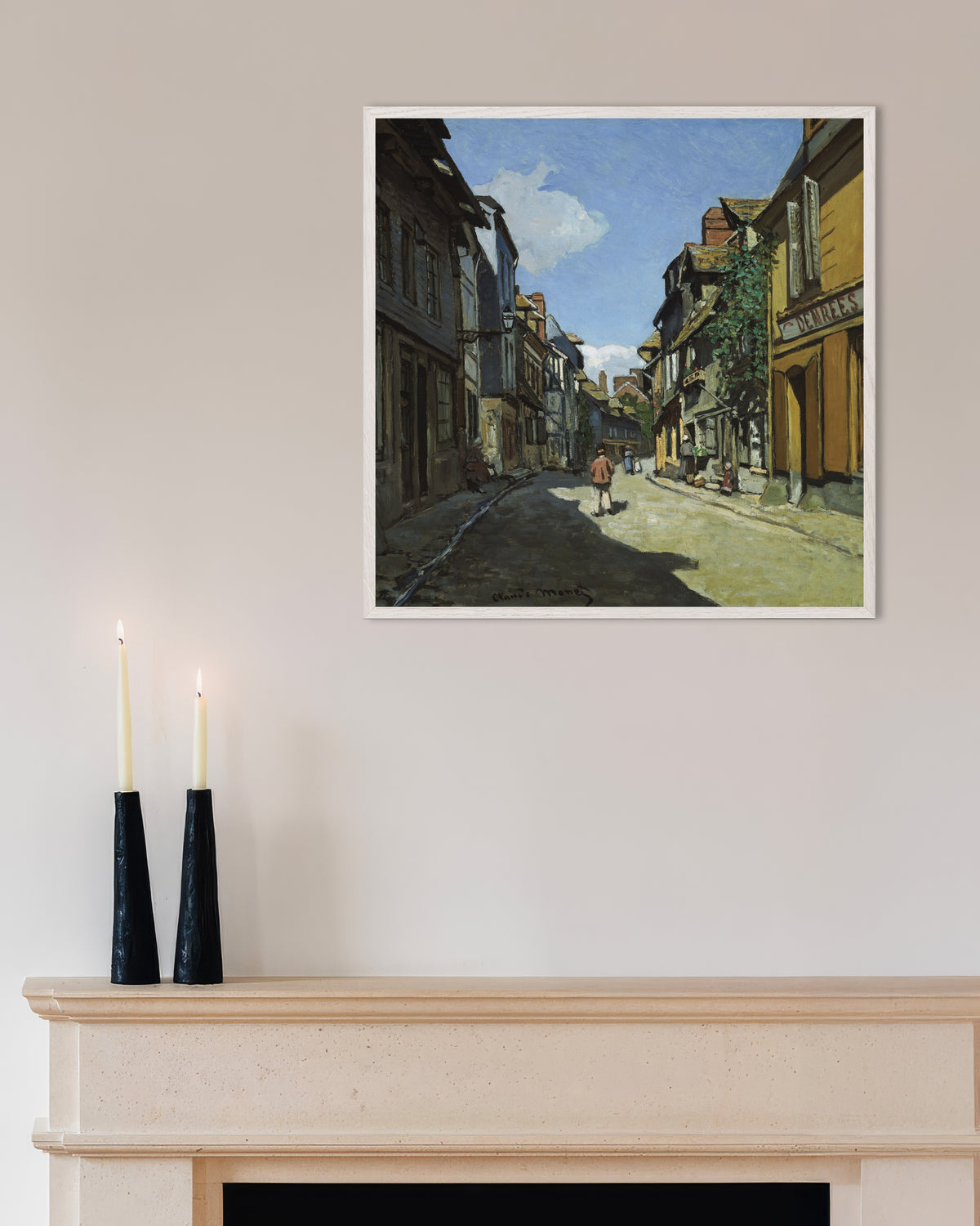 Poster De Rue de la Bavole in Honfleur (1864) van Claude Monet met witte houten lijst