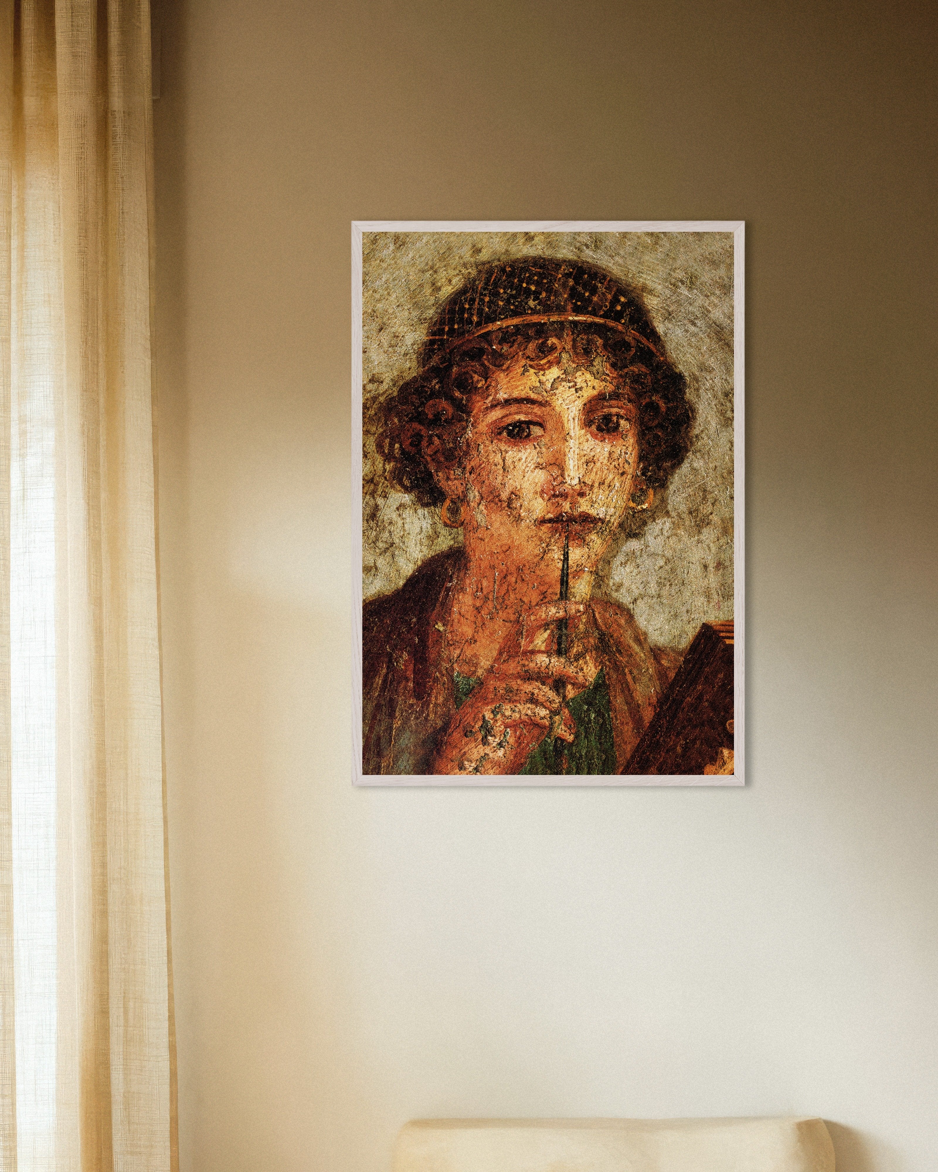 Poster of Sappho fresco detail poster, with white wooden frame