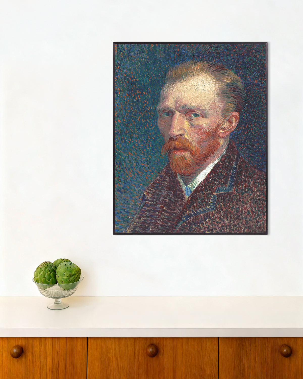 Poster Autoportrait sur fond bleu pointillé (1887) de Vincent van Gogh, avec un cadre en métal