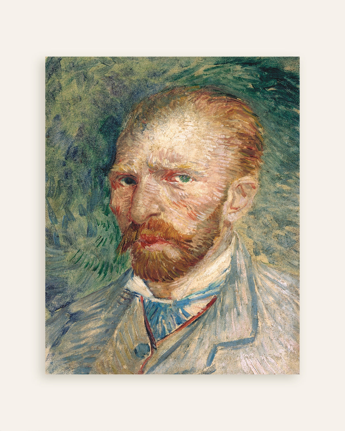 Poster van Zelfportret tegen een groene achtergrond (1886) van Vincent van Gogh, miniatuur