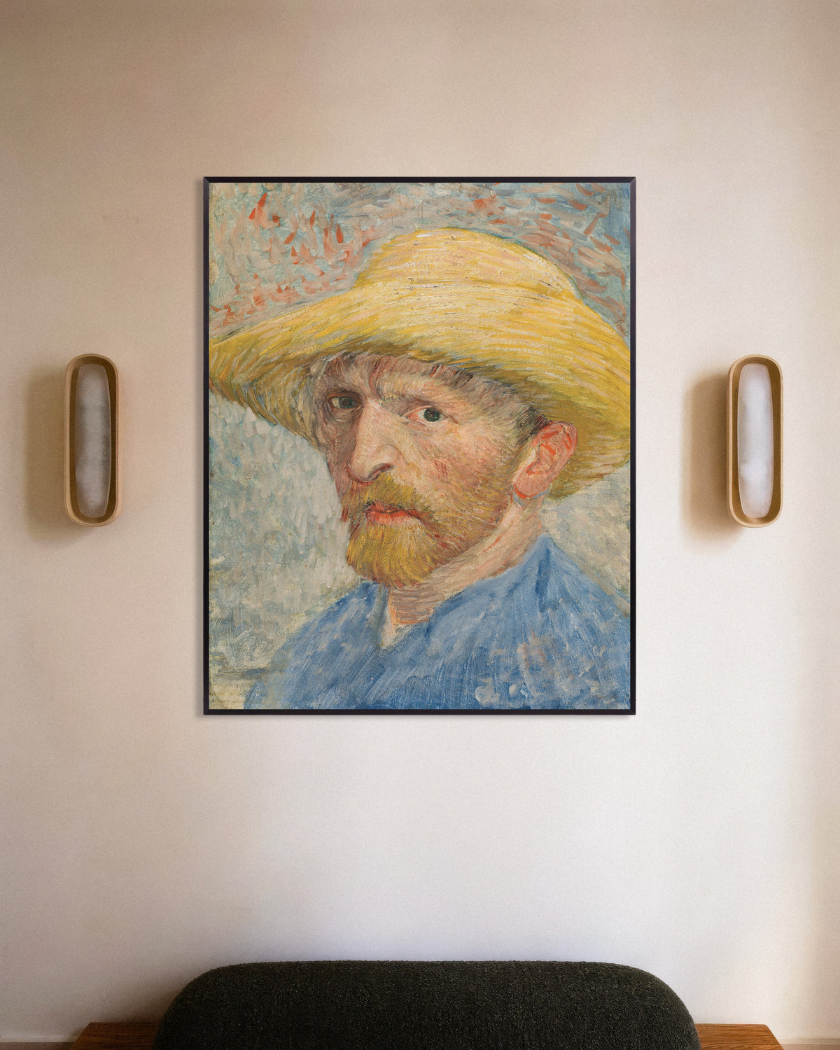 Poster de Autoportrait au chapeau de paille et à la blouse bleue (1887) de Vincent van Gogh, avec cadre métallique