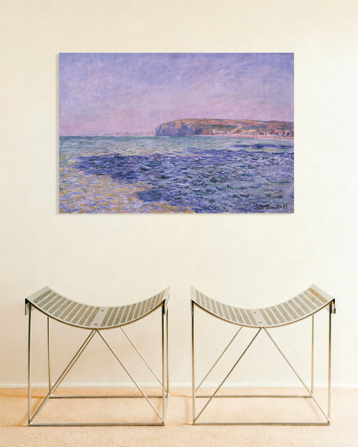Poster Schaduwen op zee, de kliffen bij Pourville (1882) van Claude Monet