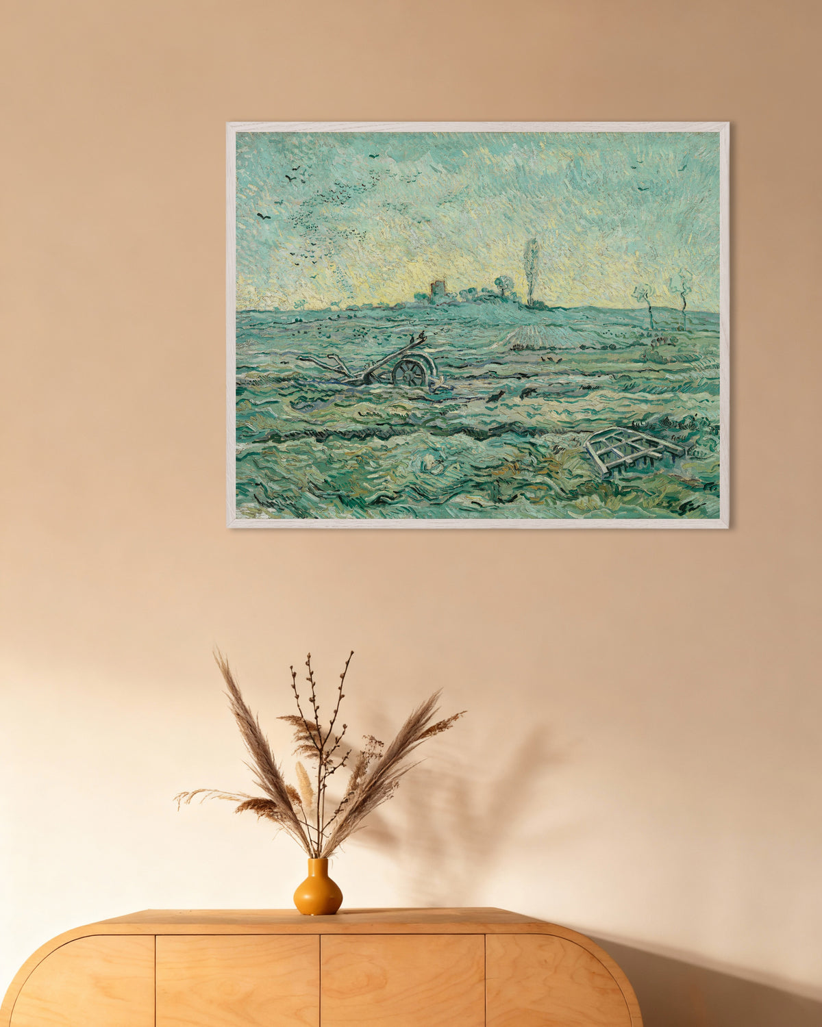Poster de Champ enneigé avec une herse, d’après Millet (1890), Vincent van Gogh, avec un cadre blanc en bois