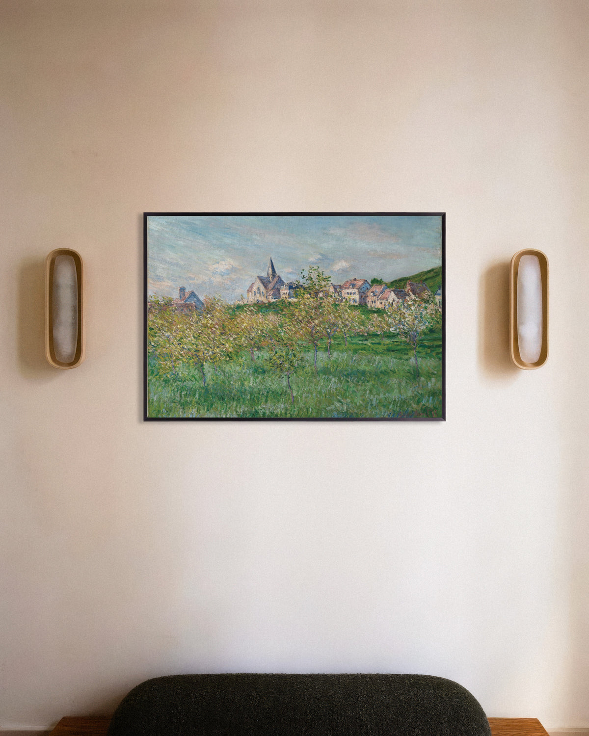 Affiche Printemps à Giverny, effet d'après-midi (1885) de Claude Monet, avec un cadre en métal