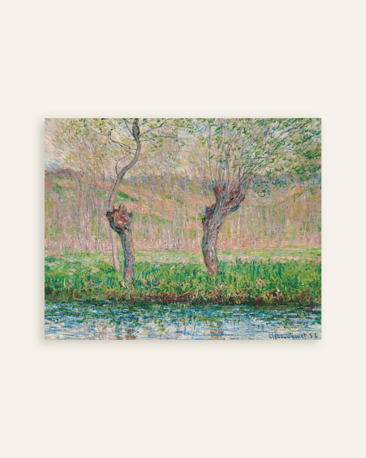 Poster Lente, wilgen (1885) van Claude Monet, miniatuur