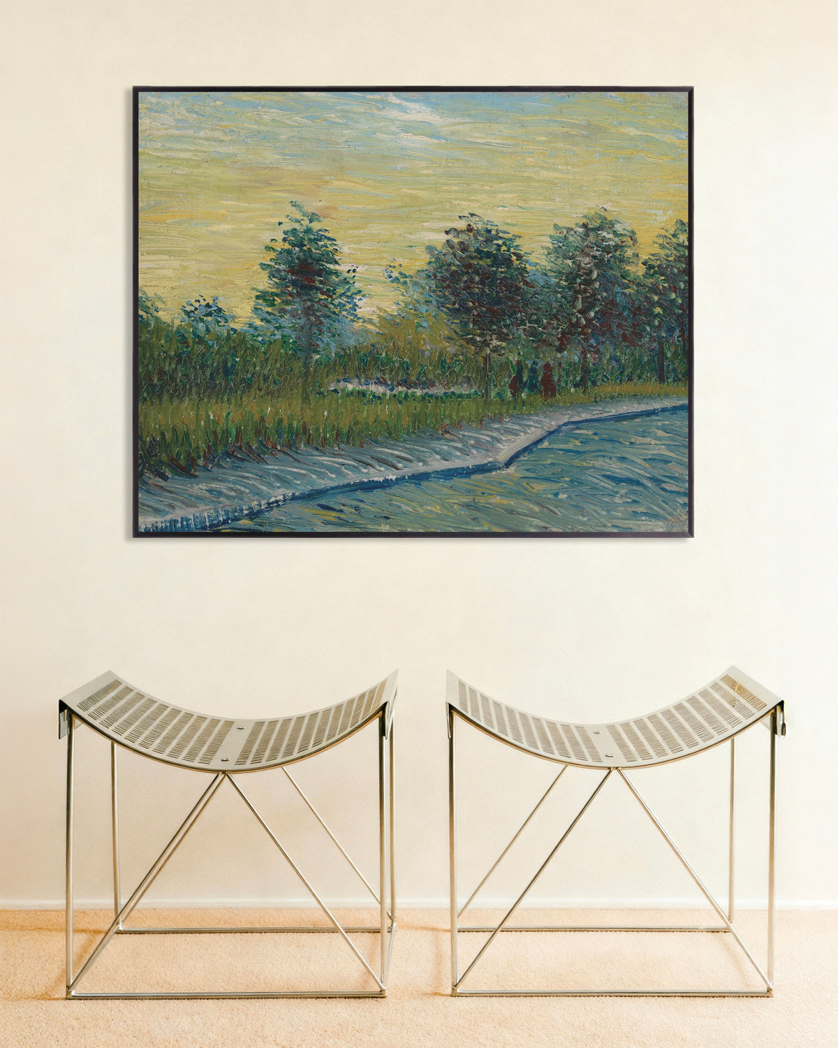 Poster van Square Saint-Pierre bij zonsondergang (1887) van Vincent van Gogh, met metalen lijst