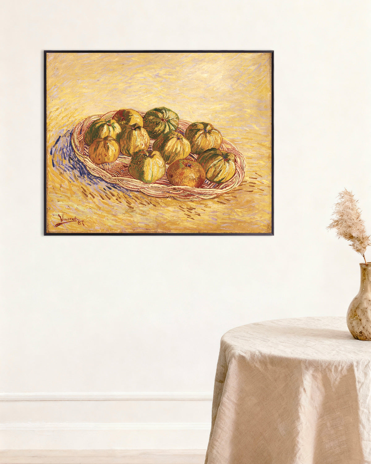 Poster van Stilleven met mand met appels (1887) van Vincent van Gogh, met metalen lijst
