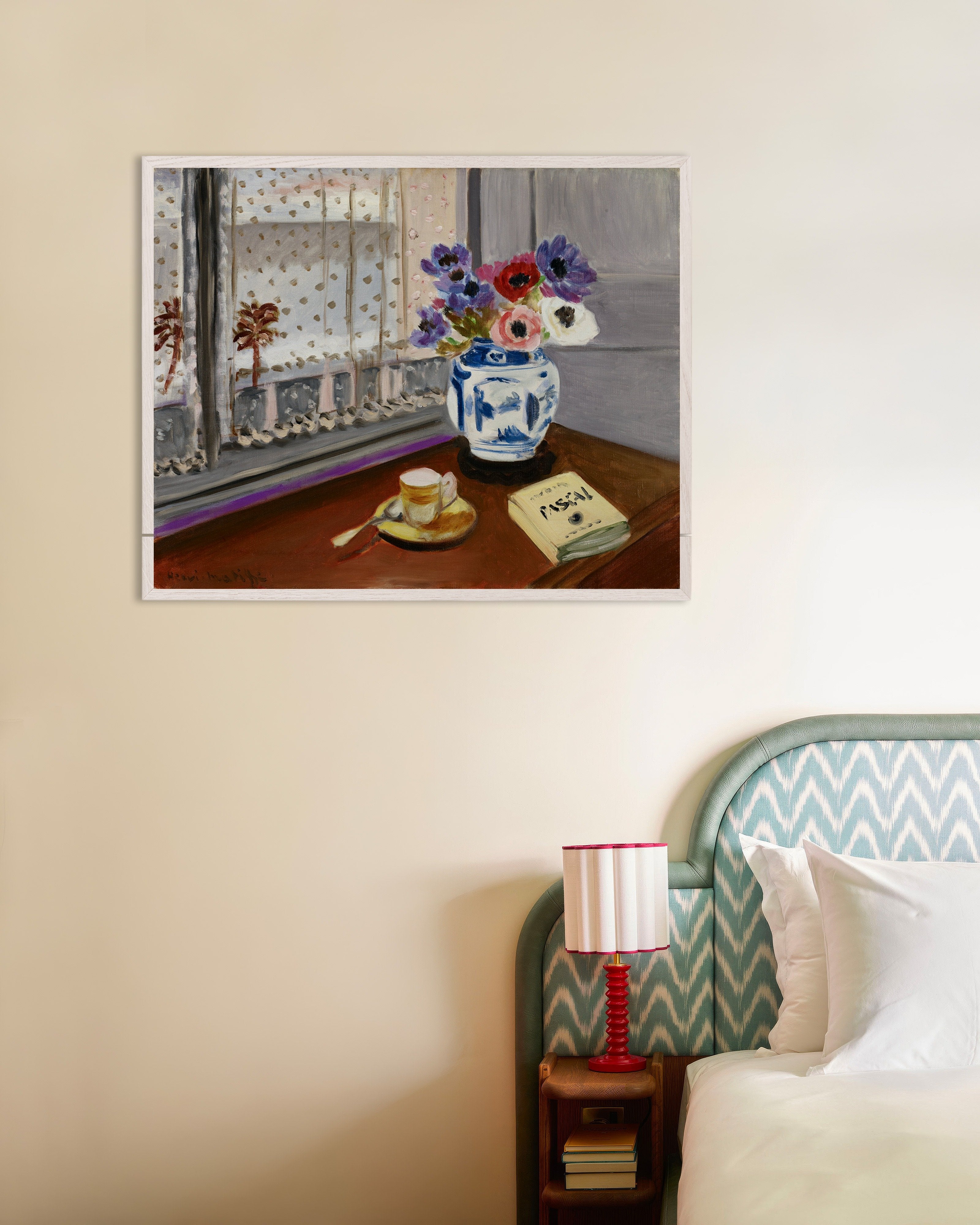 Poster of Still life with Pascal’s Pensées (1924) by Henri Matisse, with white wooden frame