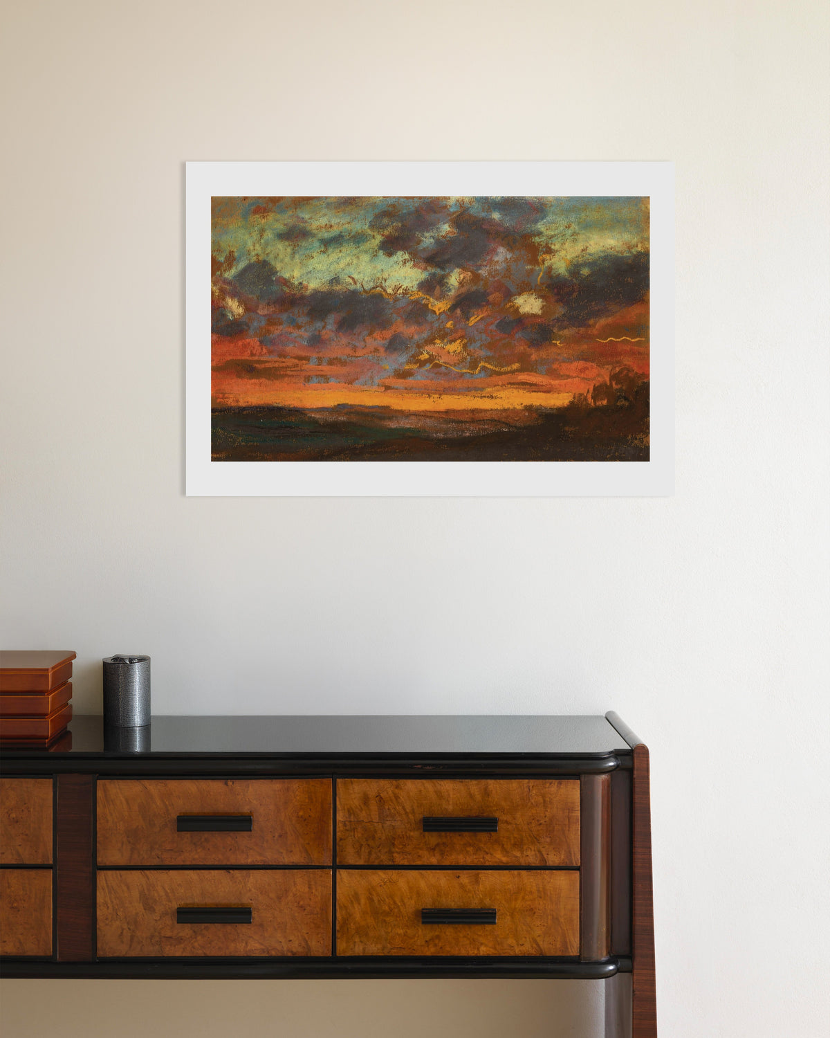 Poster Zonsondergang (ca. 1868) van Claude Monet