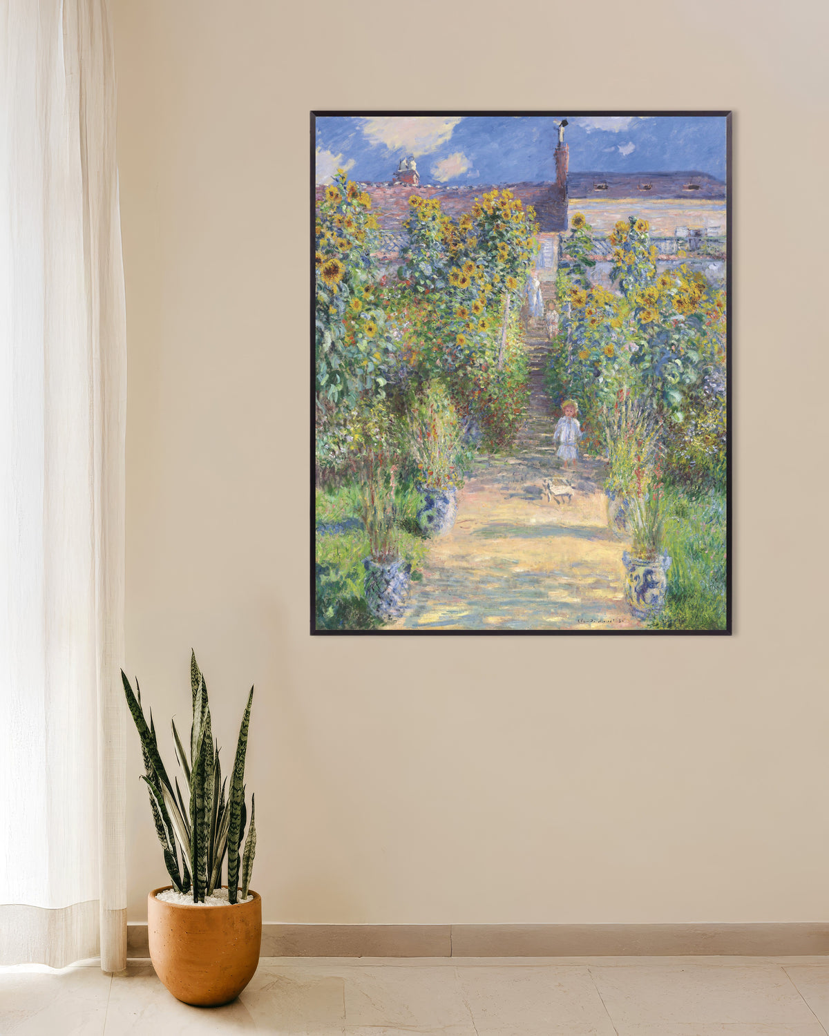 Poster De tuin van de kunstenaar in Vétheuil (1881) van Claude Monet met metalen lijst