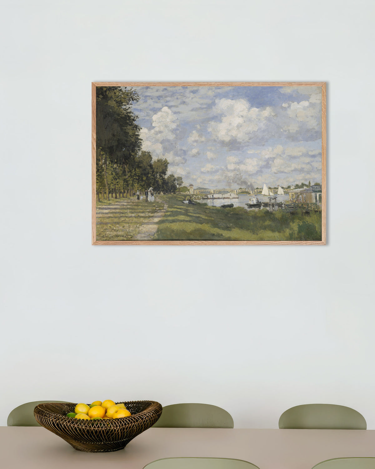 Affiche Le Bassin d'Argenteuil (vers 1872) de Claude Monet, avec un cadre en bois naturel
