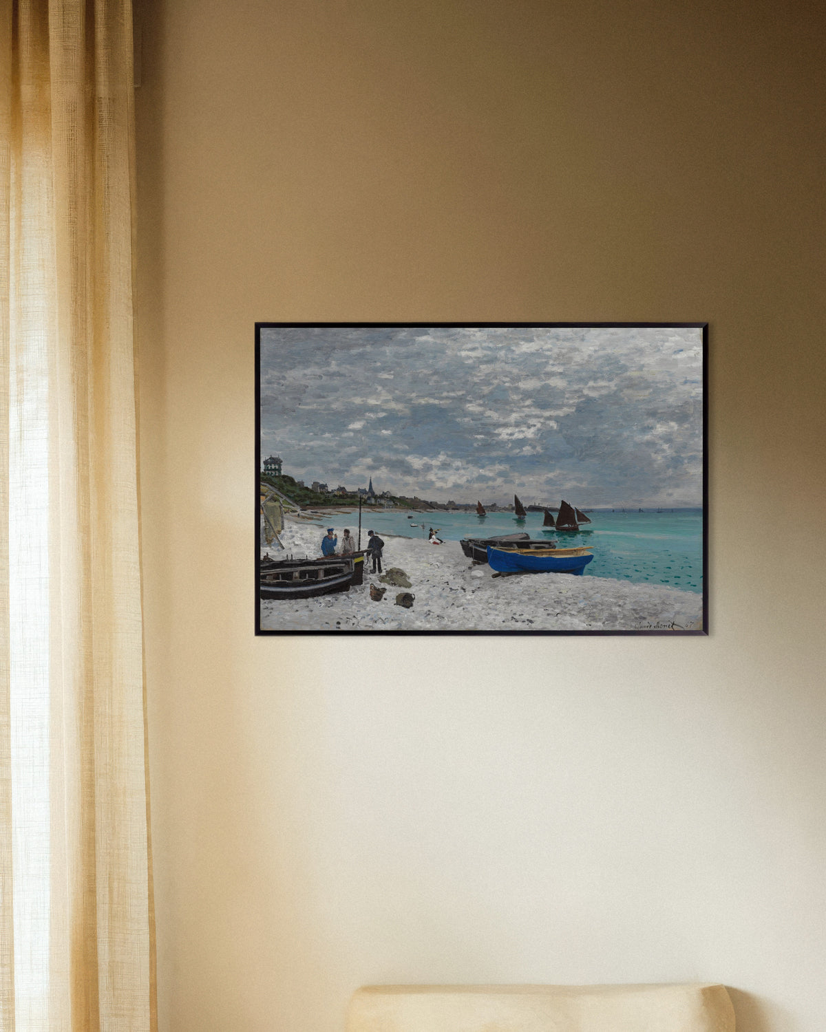 Affiche La Plage de Sainte-Adresse (1867) de Claude Monet, avec un cadre en métal