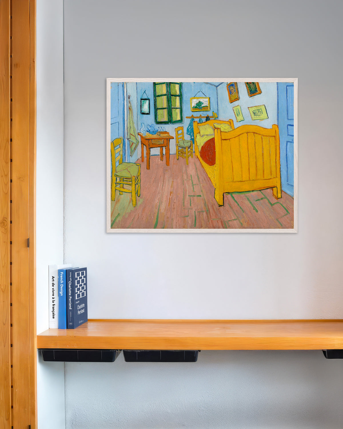 Poster van De slaapkamer (1888) van Vincent van Gogh, met witte houten lijst
