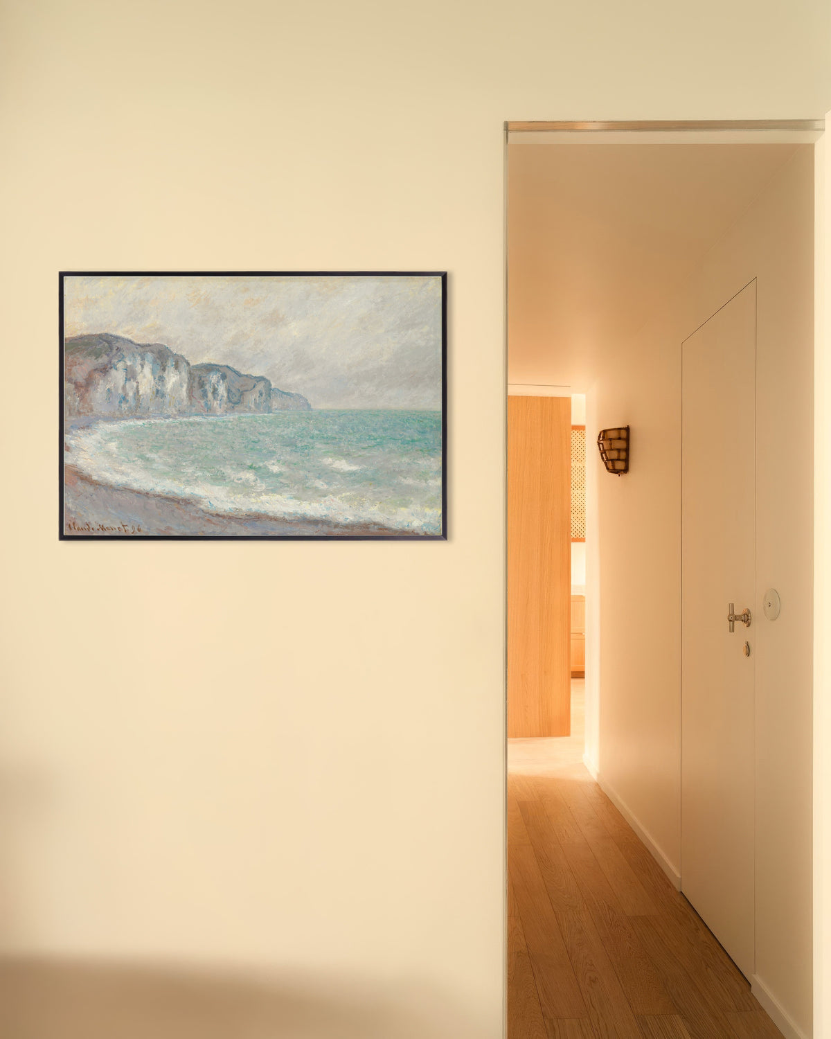 Poster De klif bij Pourville (1896) van Claude Monet met metalen lijst