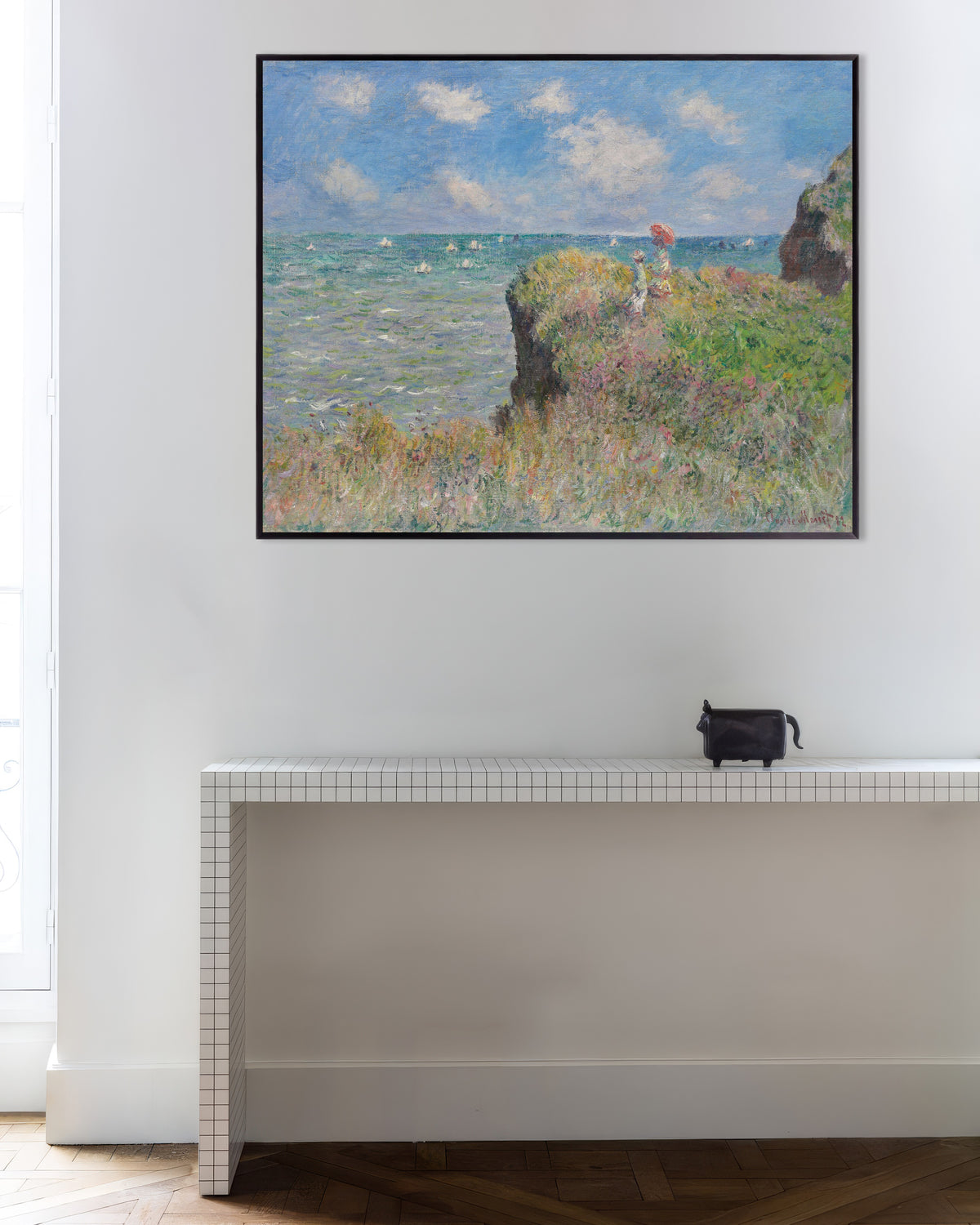 Affiche La Promenade sur la falaise, Pourville (1882) de Claude Monet, avec un cadre en métal