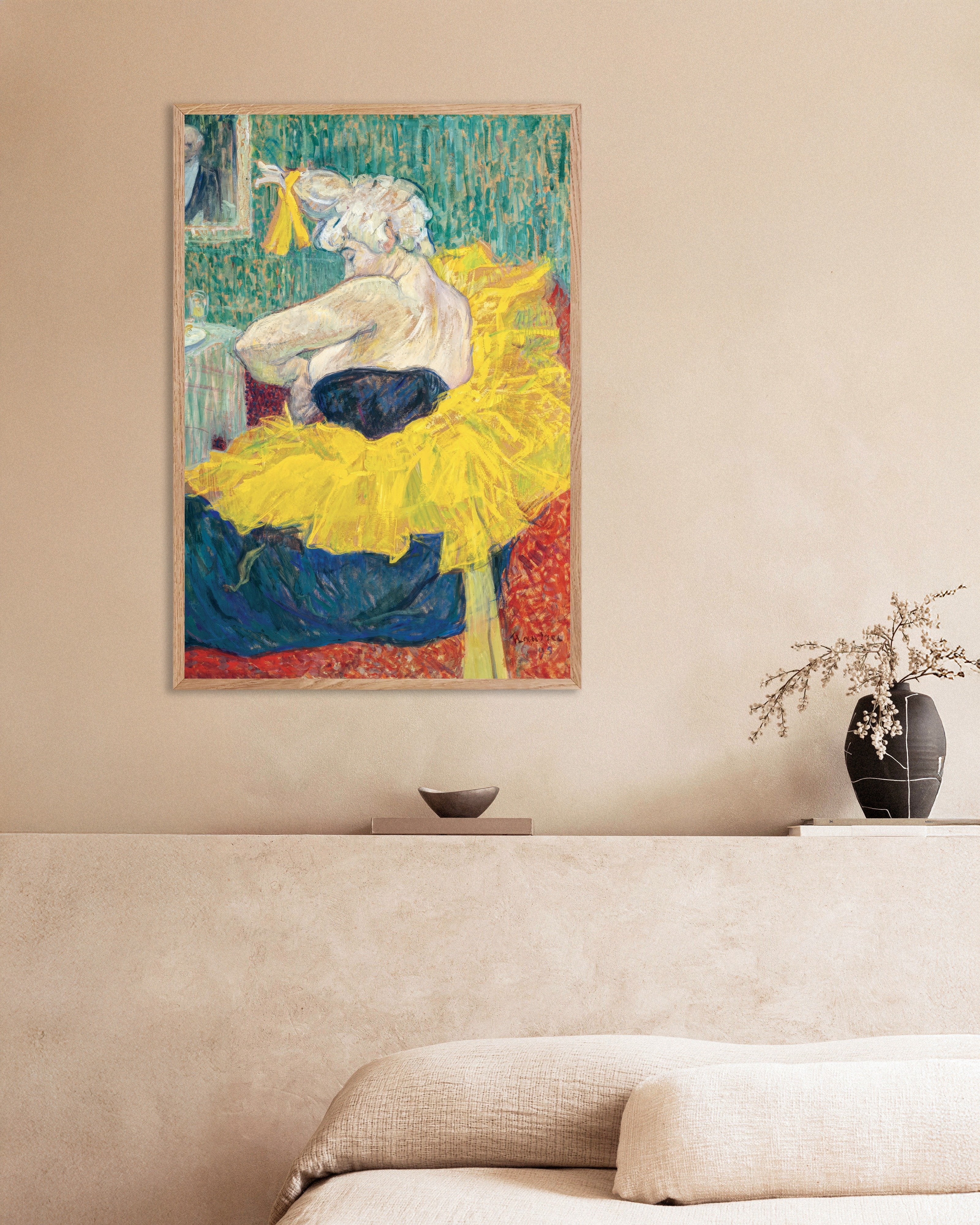 Poster of The clownesse Cha-U-Kao by Henri de Toulouse-Lautrec, 1895 - Poster, with natural wooden frame