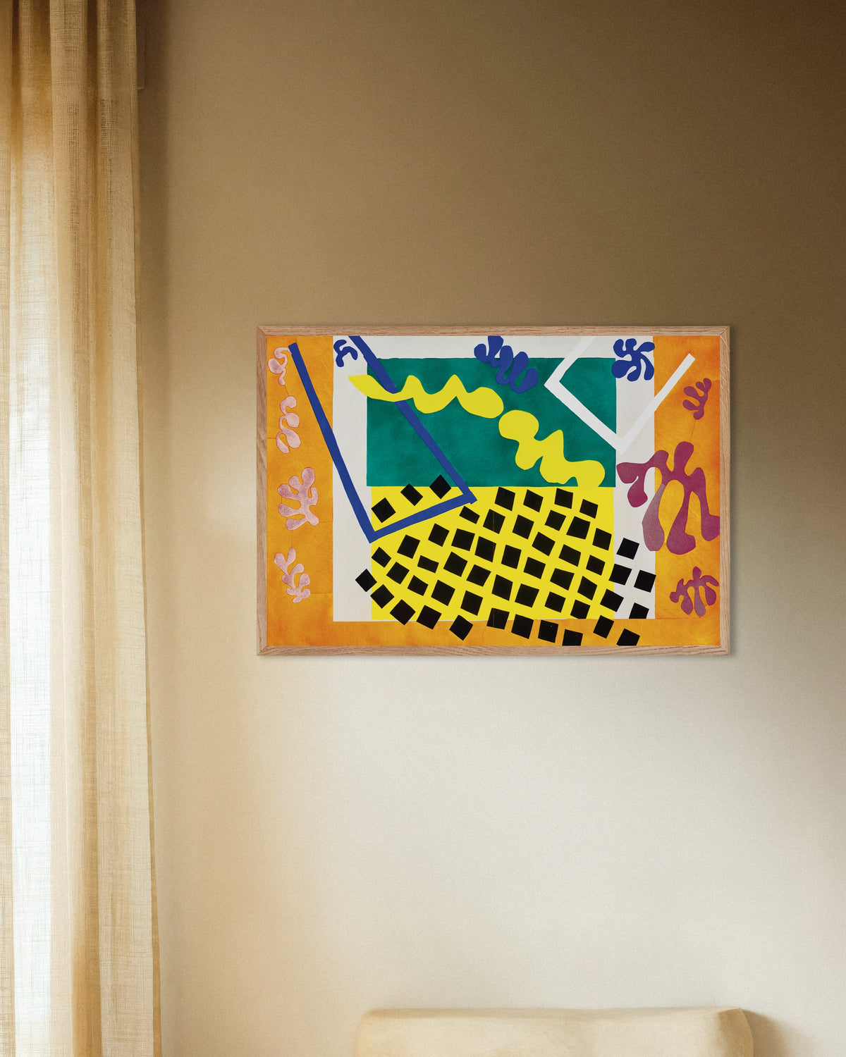 Poster Les Codomas (Jazz, 1947), par Henri Matisse, avec un cadre en bois naturel