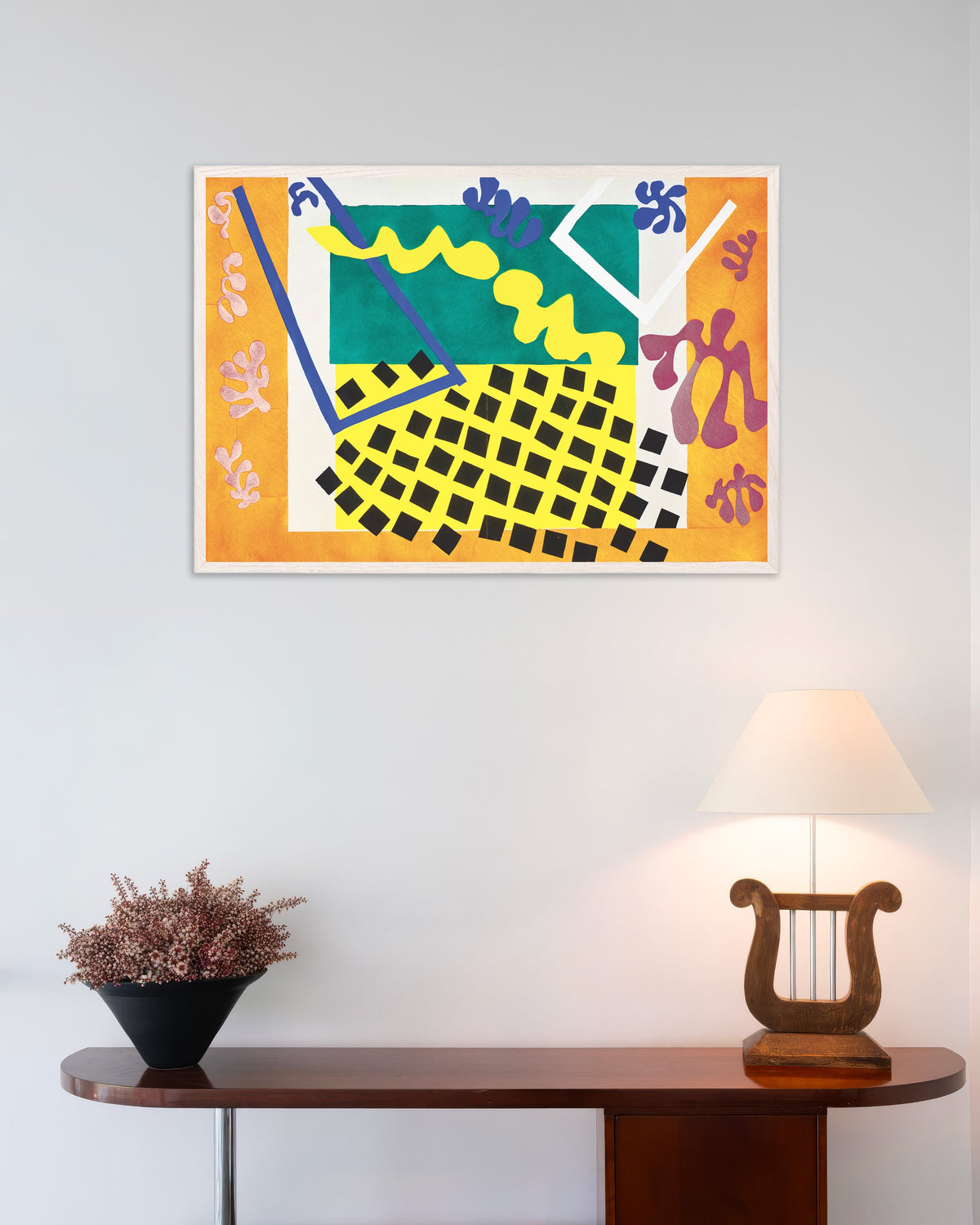 Poster Les Codomas (Jazz, 1947), par Henri Matisse, avec un cadre en bois blanc