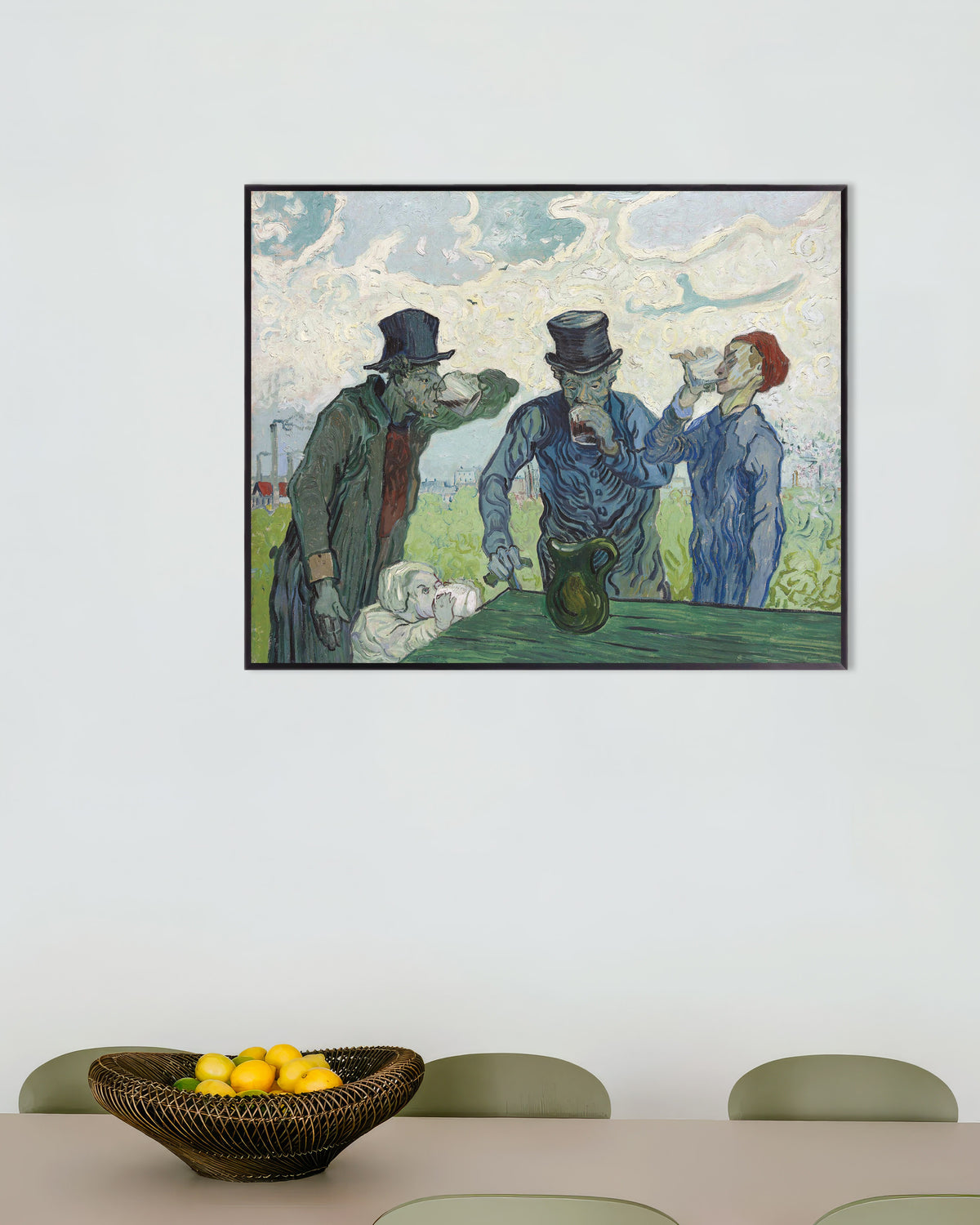 Poster van De drinkers, naar Daumier (1890), van Vincent van Gogh, met metalen lijst